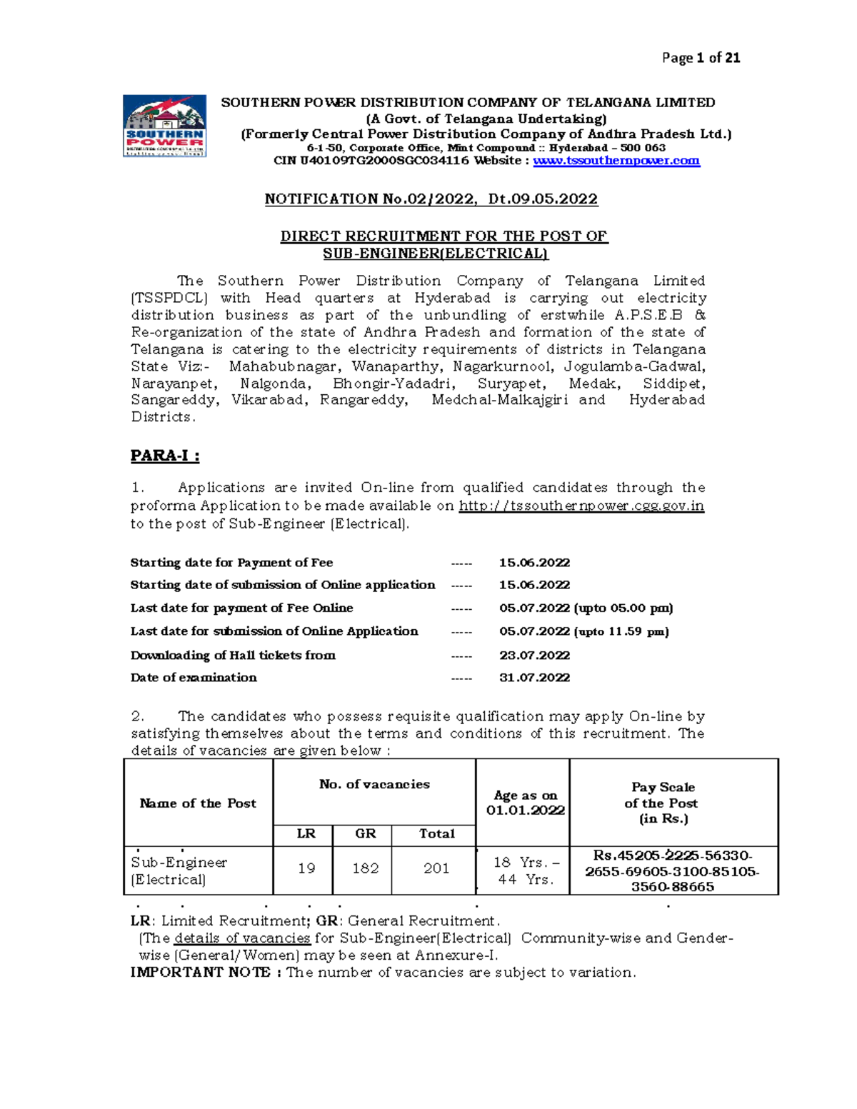 19149 2223 tsspdclse 2022 noti - SOUTHERN POWER DISTRIBUTION COMPANY OF ...