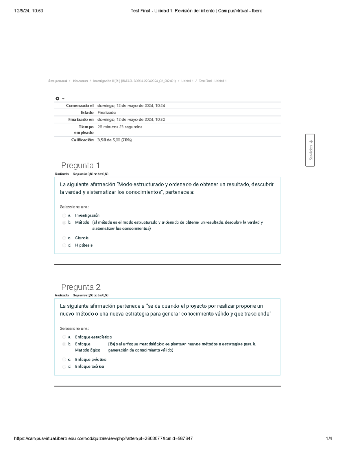 Test Final - Unidad 1 Revisión Del Intento Campus Virtual - Ibero ...