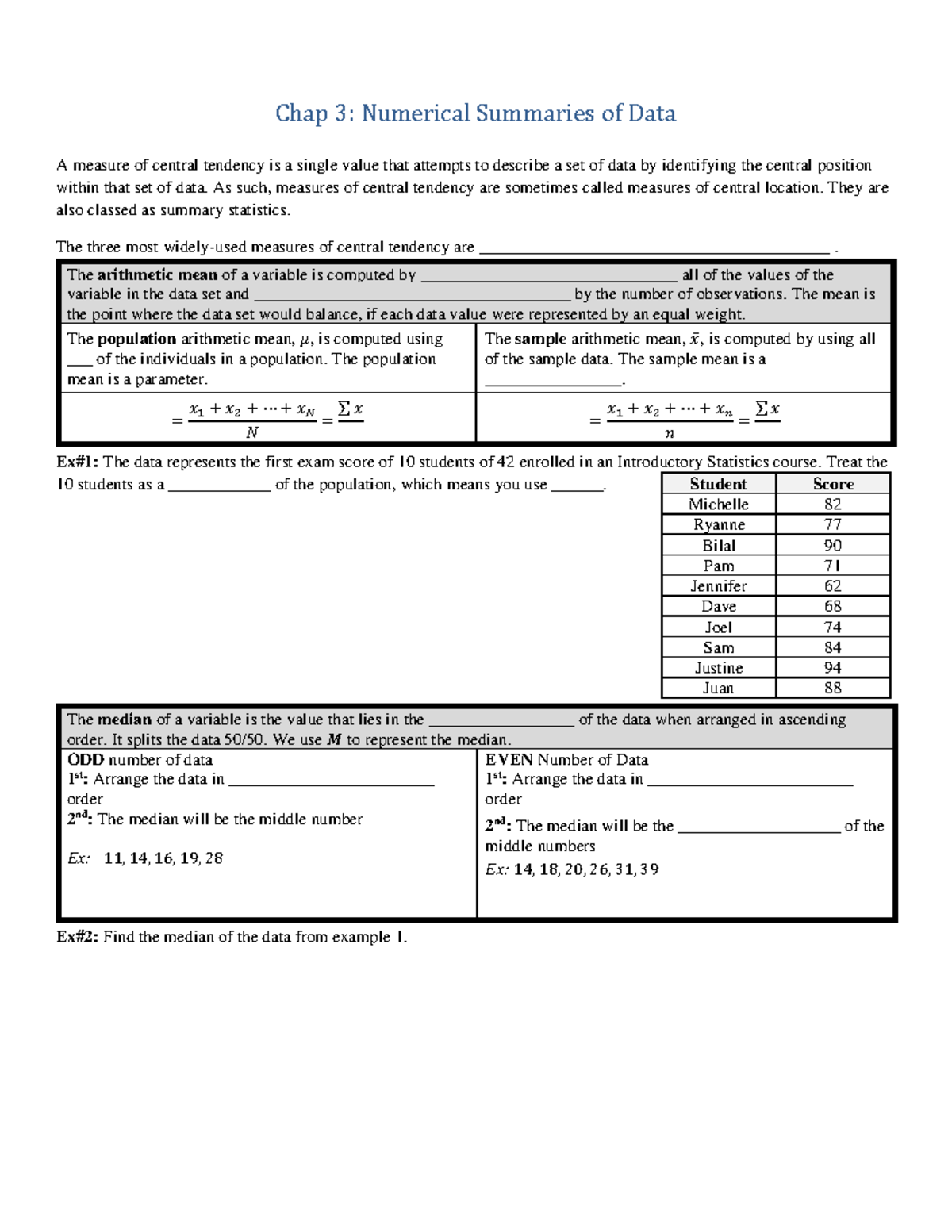 Chap 3 - lol - Chap 3: Numerical Summaries of Data A measure of central ...