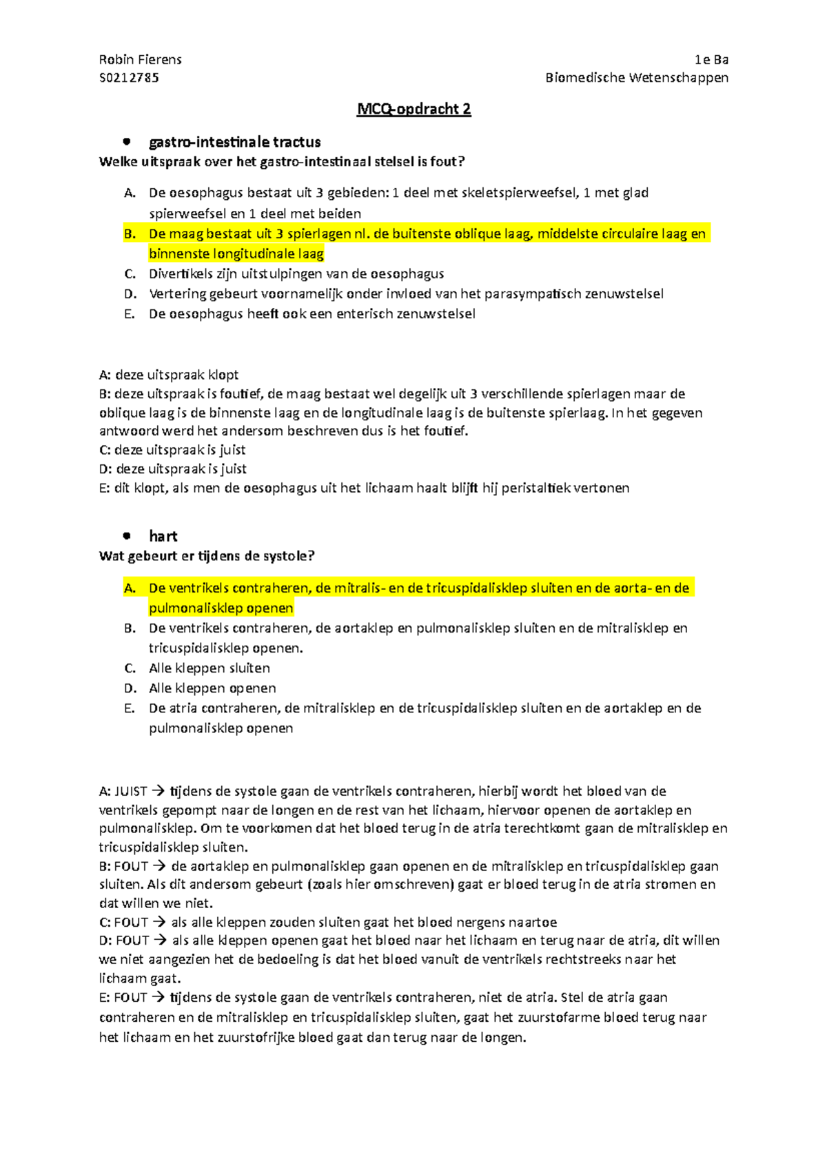 MCQ2 - Verplichte Taak Anatomie Inwendige Organen - Robin Fierens 1e Ba ...