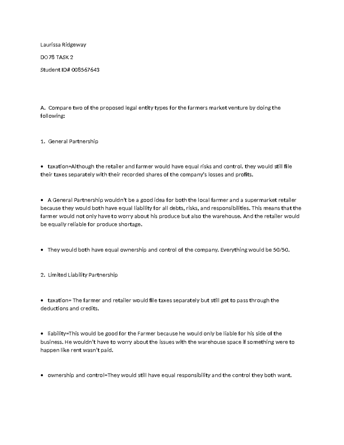 B. enviroment task 2 - quiz - Laurissa Ridgeway DO78 TASK 2 Student ID ...