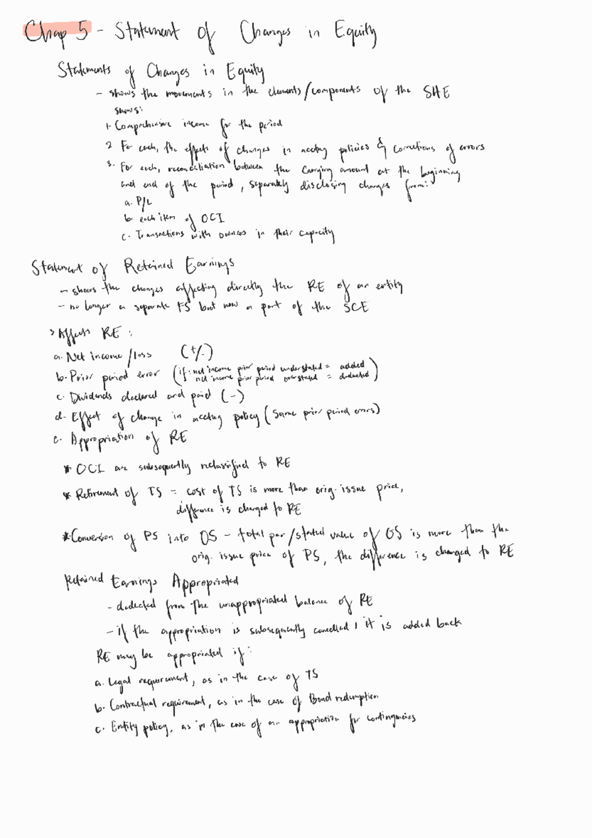 Interacc notes - Chap 5 Statement of Changes in Equity Statements of ...