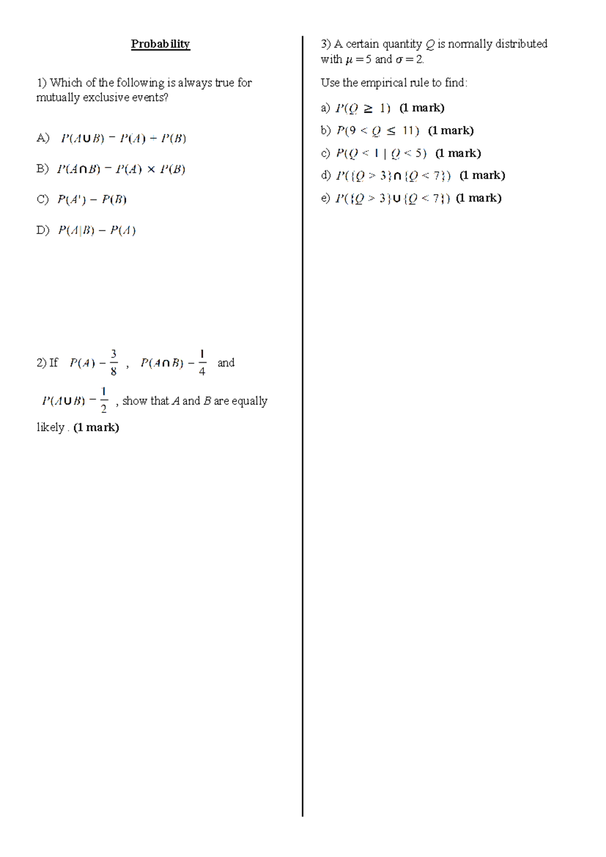 Probability Yr 1112 Topic Test and Solutions - Probability Which of the ...