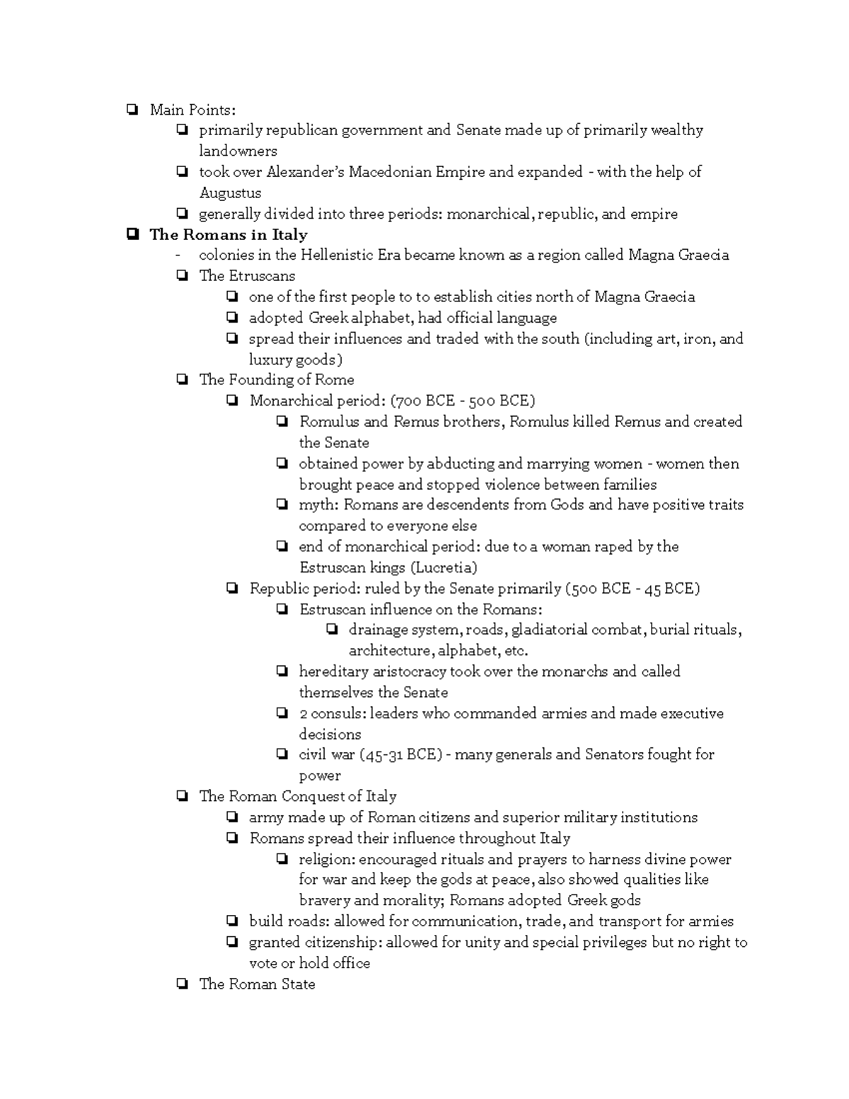 MMW 12 Rome Notes - Main Points: primarily republican government and ...