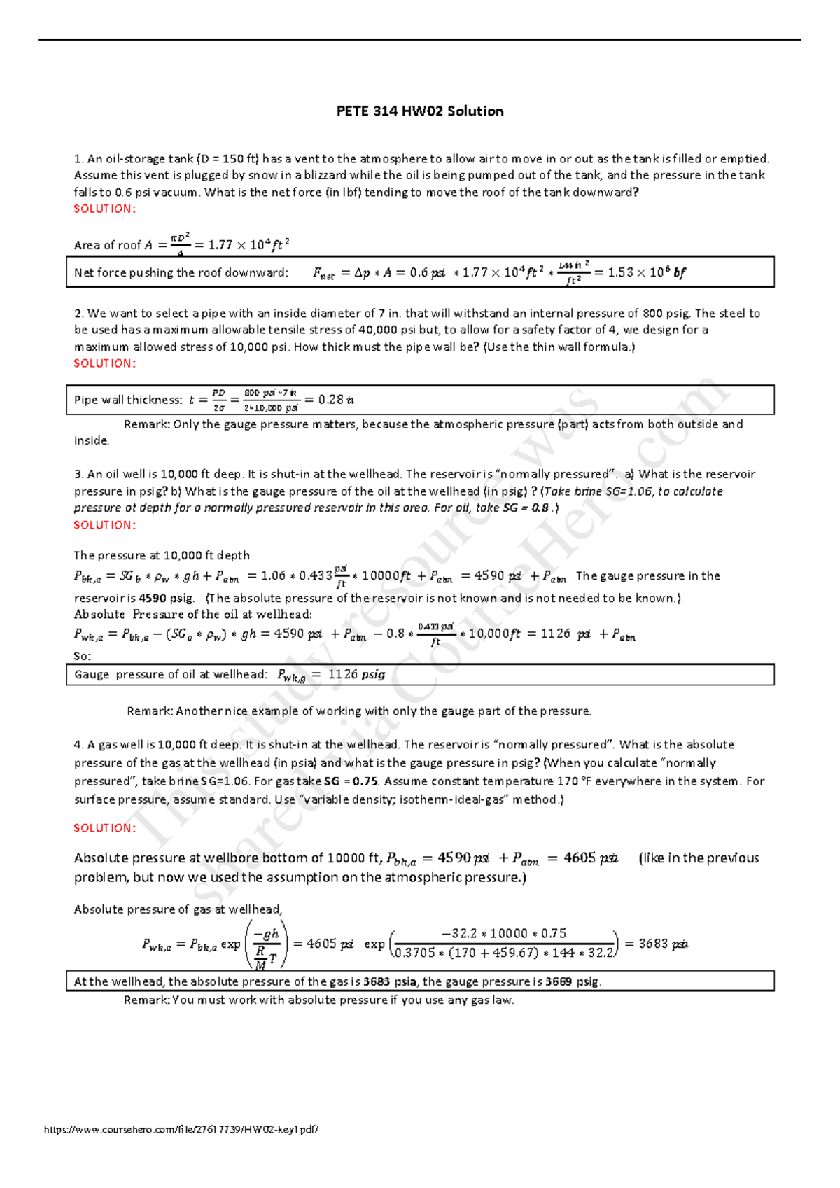 HW 2 Key - HW 2 Answers - Warning: TT: undefined function: 32 PETE 314 ...