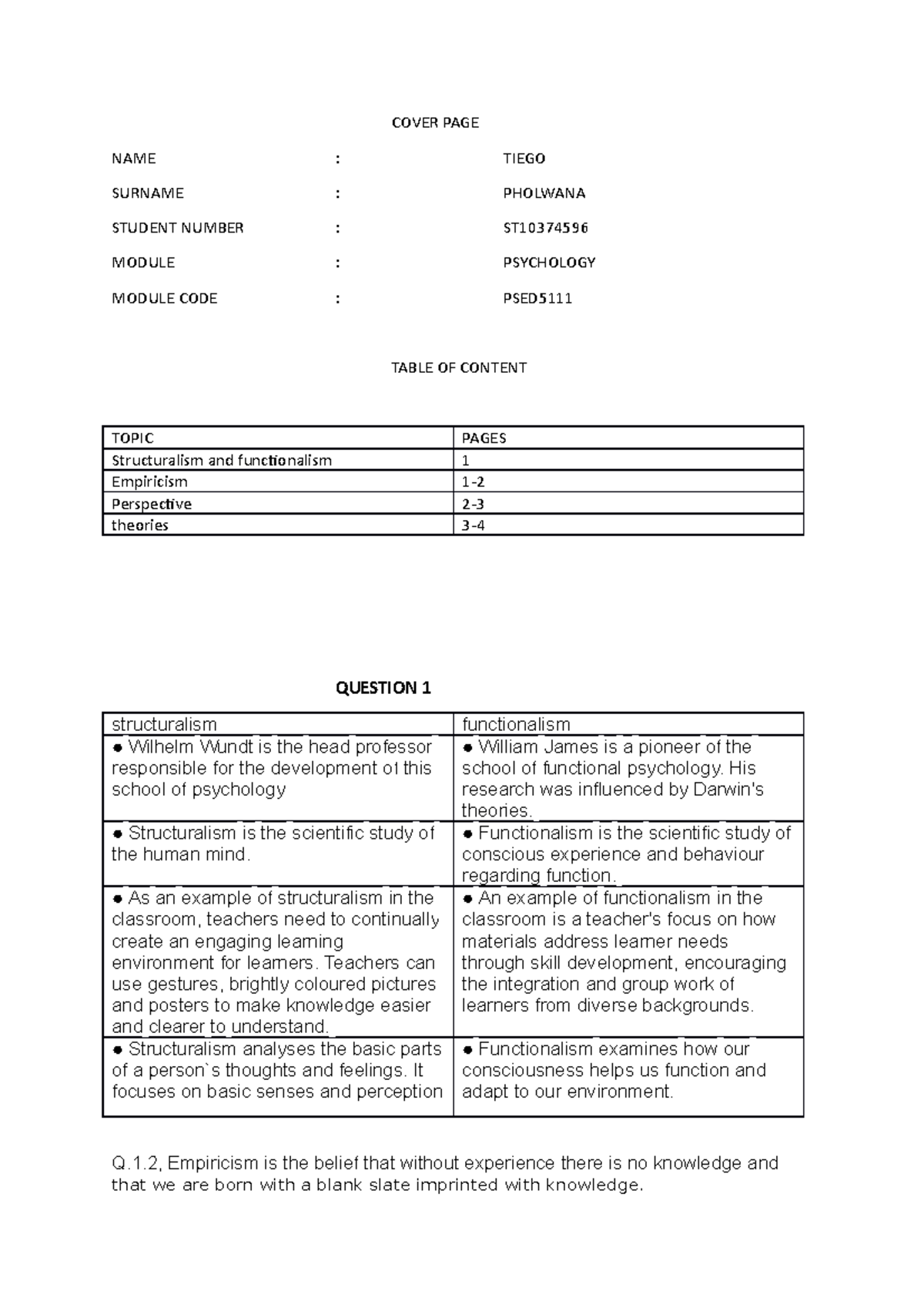 PSED5111 - COVER PAGE NAME : TIEGO SURNAME : PHOLWANA STUDENT NUMBER ...