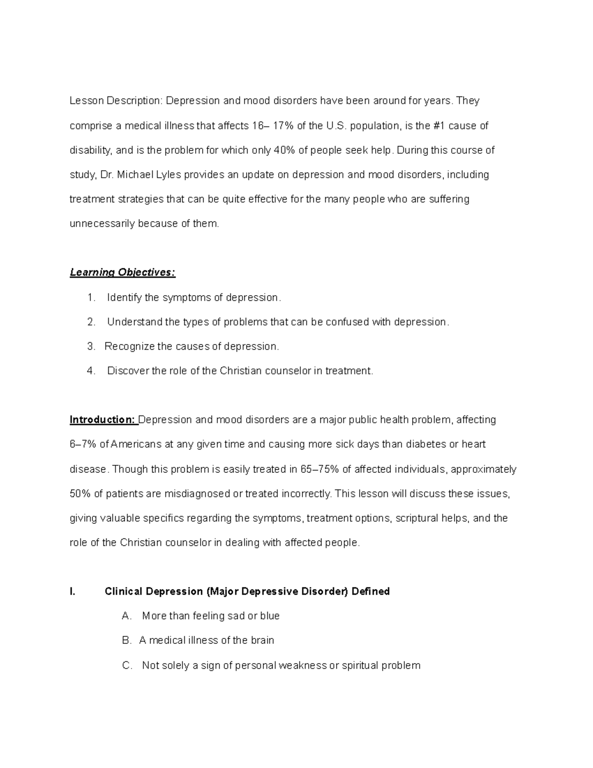 CCOU-202-Lesson-13-Dr.Lyles - Lesson Description: Depression and mood ...