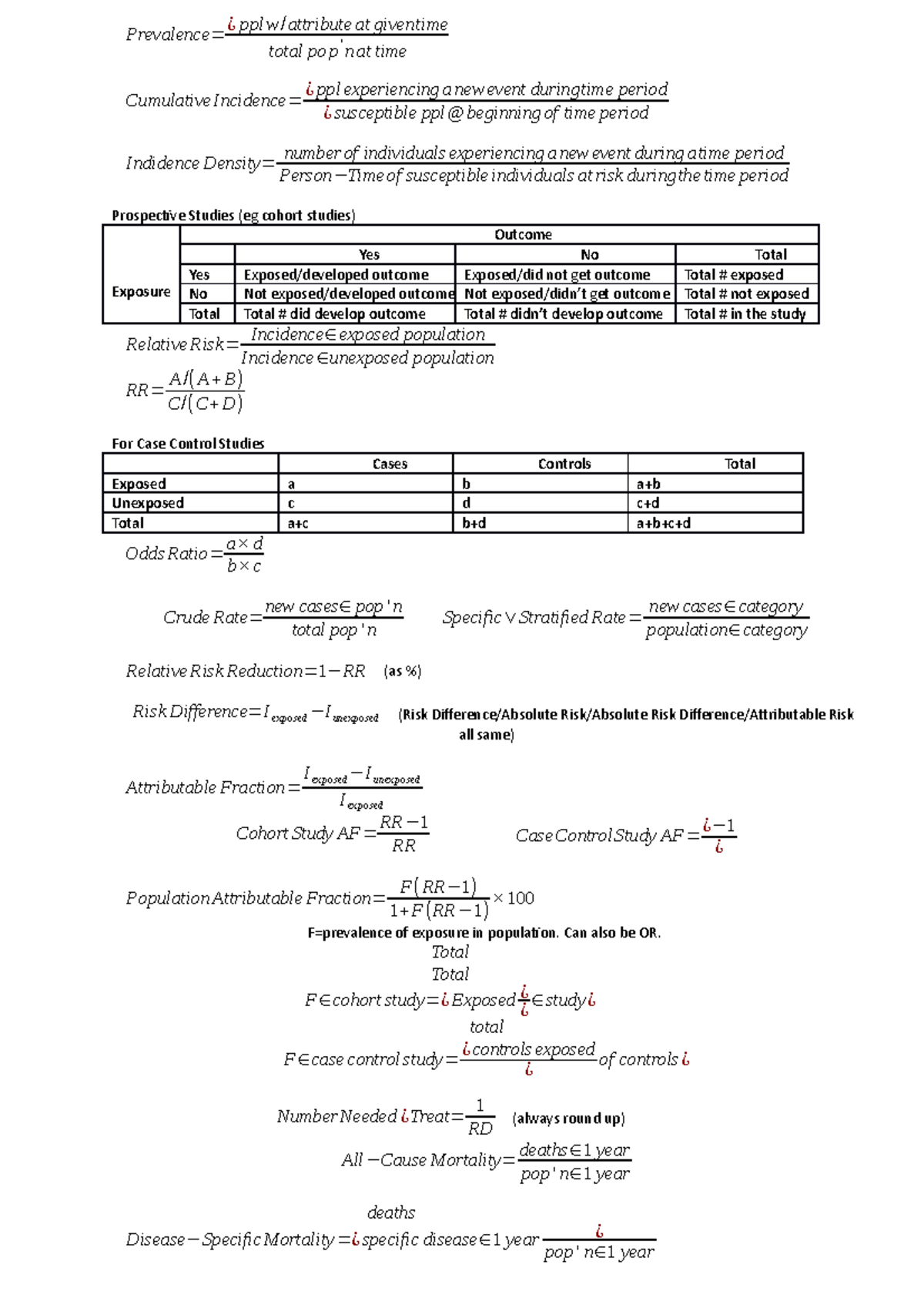 full-epidemiology-formulas-studocu