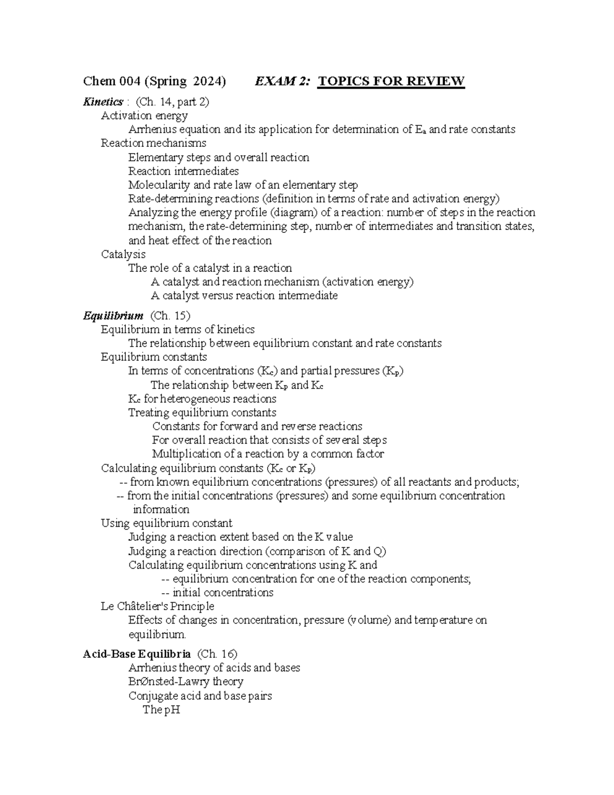 Exam+2+Review+Sheet - Chem 004 (Spring 2024 ) EXAM 2 : TOPICS FOR ...