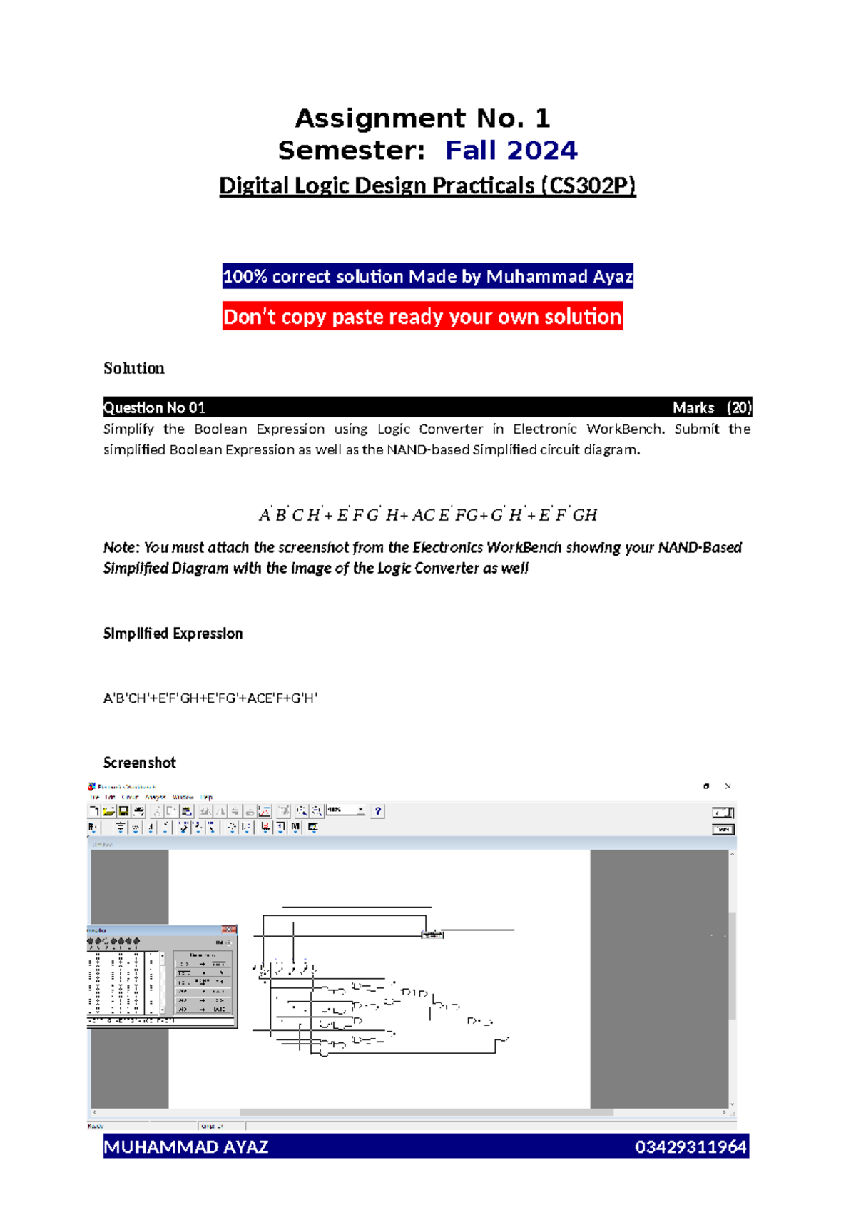 CS302 P Assignment 1 Correct-Solution - Assignment No. 1 Semester: Fall ...