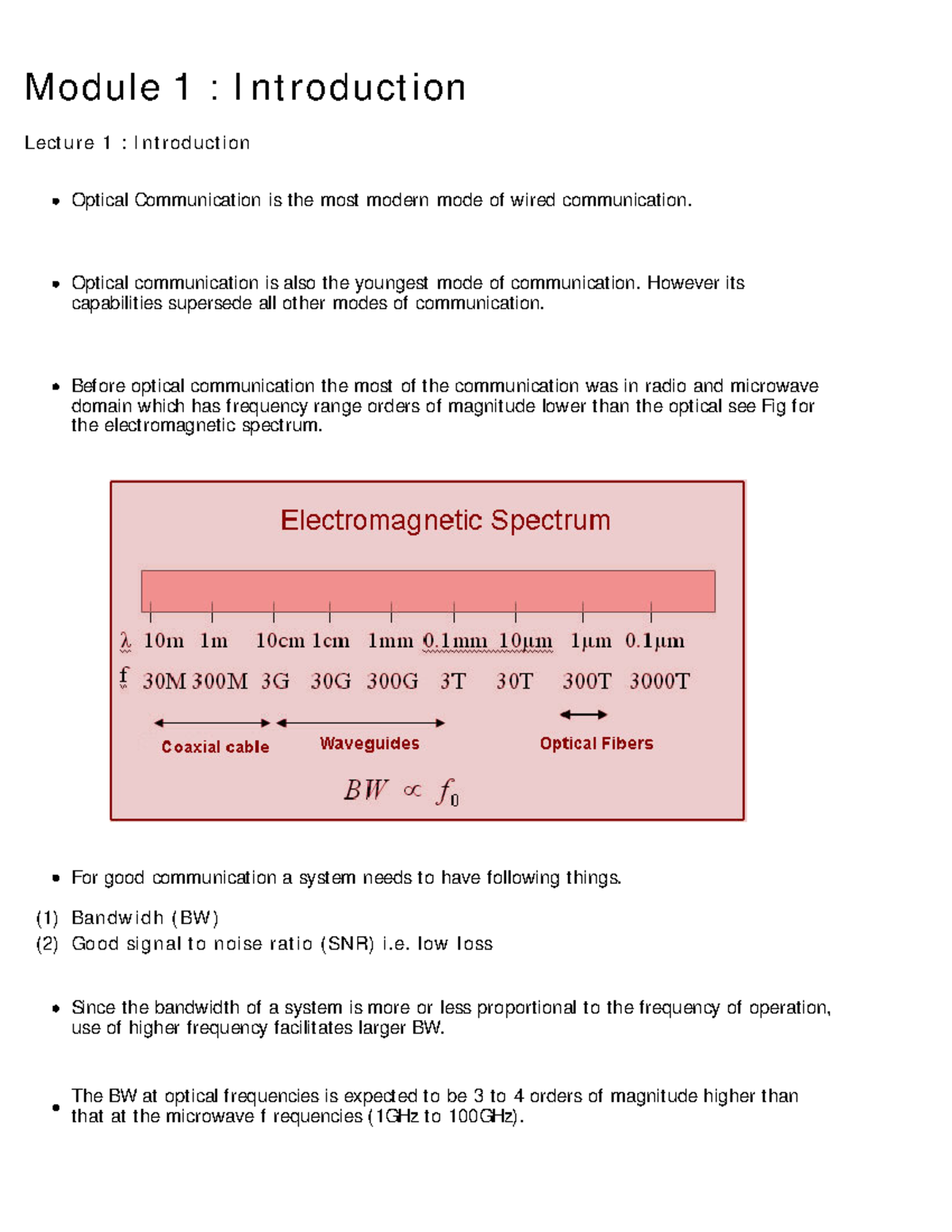 Optical Fibers Lec.1 - Module 1 : I ntroduction Lecture 1 : I ...