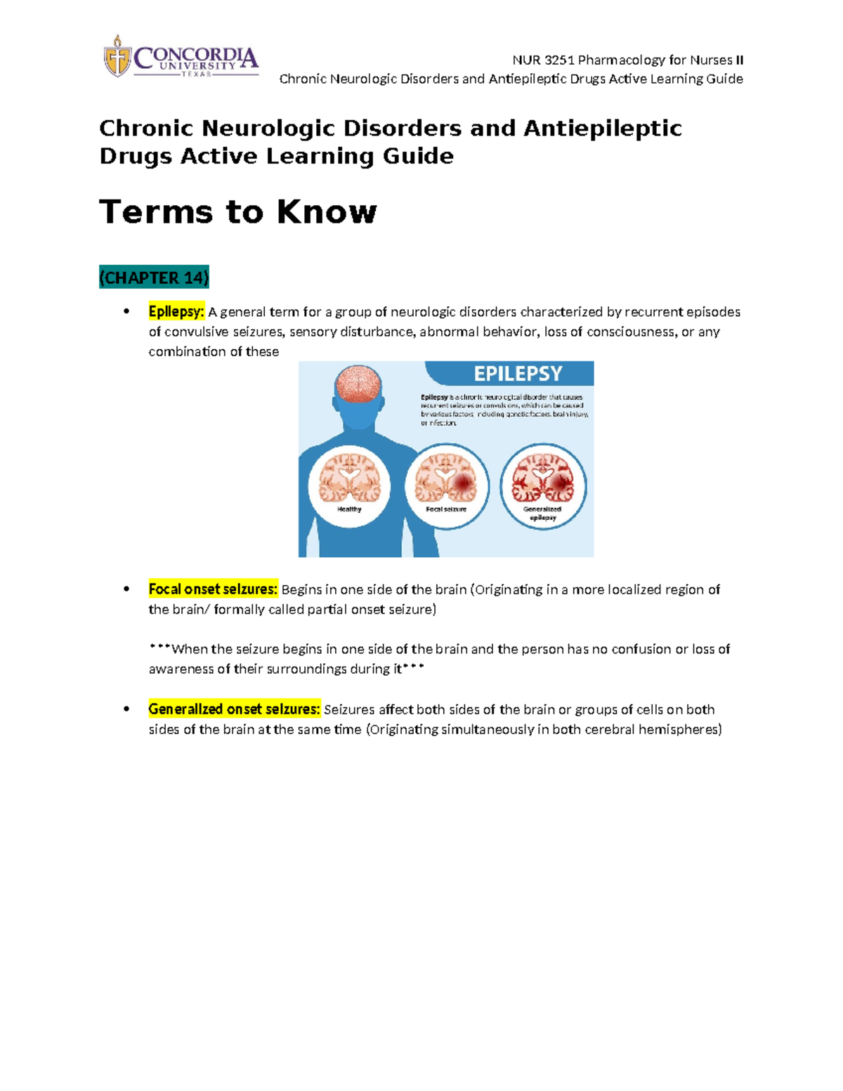 Chronic Neurologic Disorders and Antiepileptic Drugs Active Learning ...