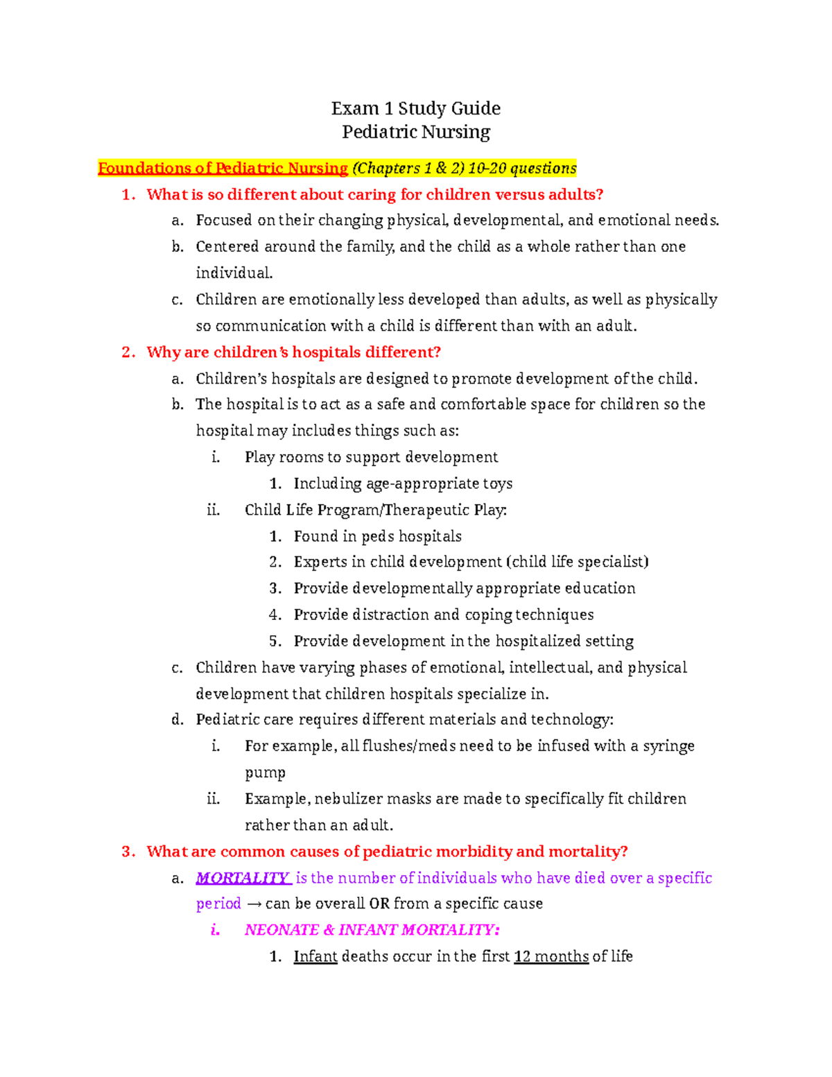 Peds Exam 1 Study Guide - Exam 1 Study Guide Pediatric Nursing ...