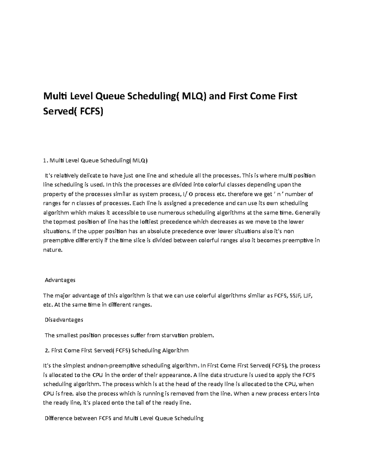 Multi Level Queue Scheduling( MLQ) and First Come First Served( FCFS ...