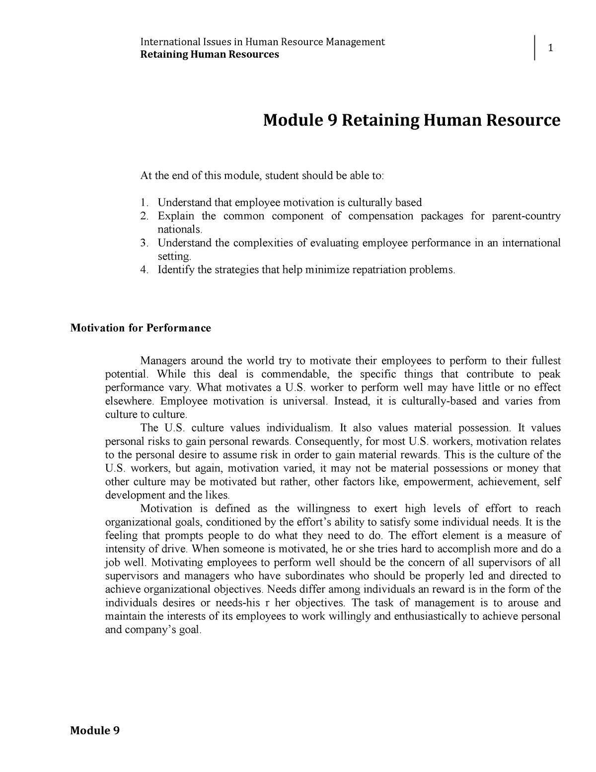 W9 Module 9 Retaining Human Resources - Retaining Human Resources 1 ...