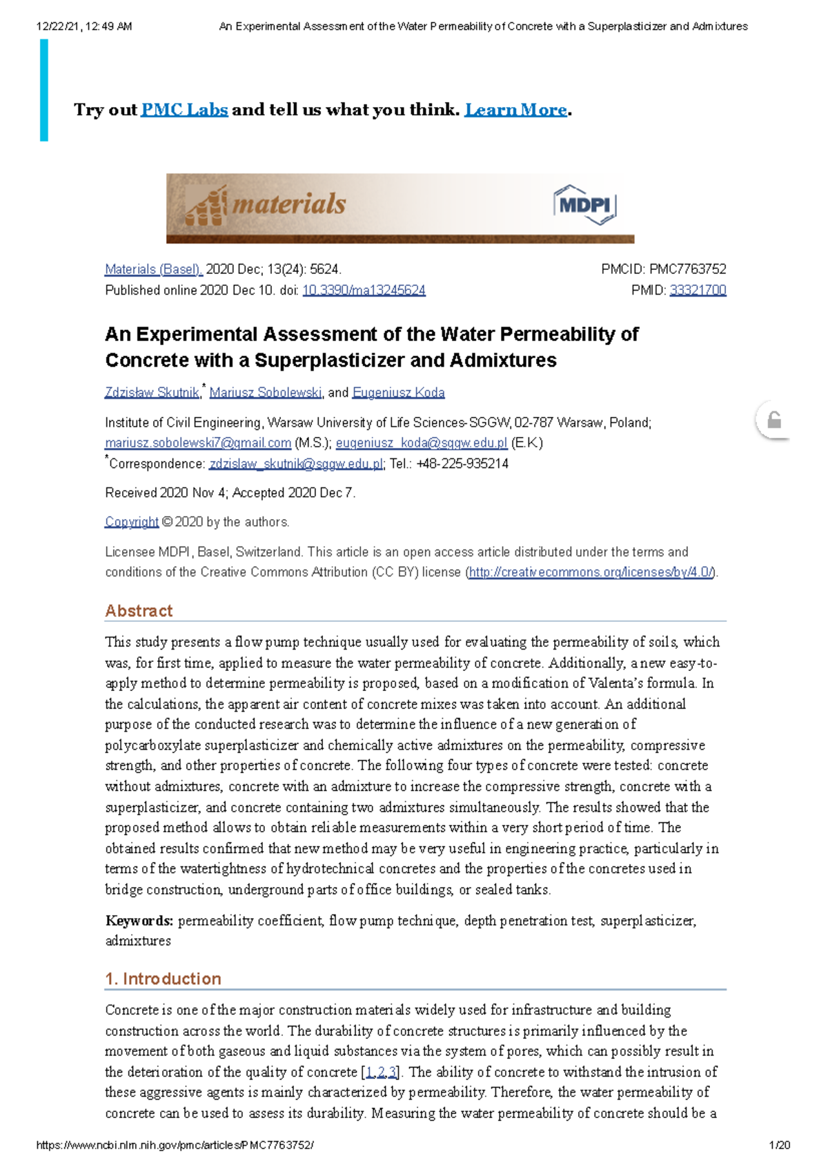 Permeability of Concrete Materials (Basel). 2020 Dec; 13(24) 5624