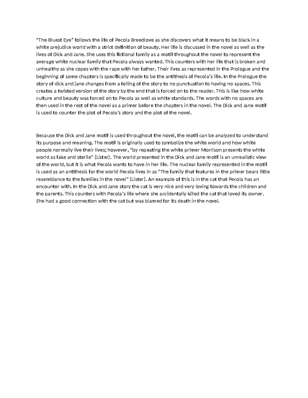THE Bluest EYE - assignment - “The Bluest Eye” follows the life of ...