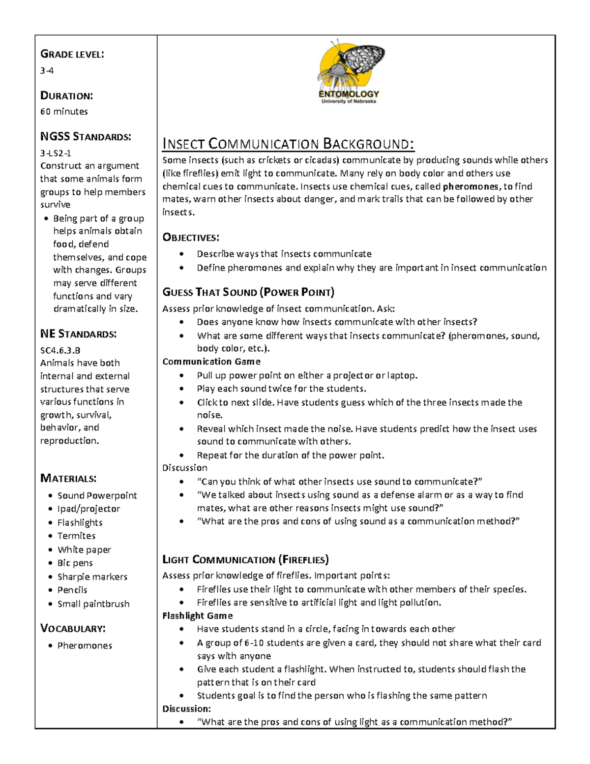 Insect Communication - Research - GRADE LEVEL: 3 - 4 DURATION: 60 ...