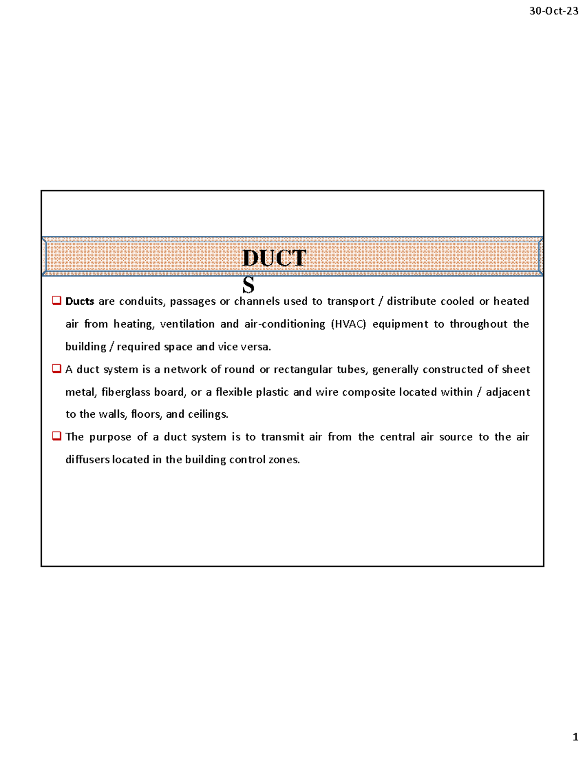 Ducts - HVAC 7th sem Mechanical Engineering - Ducts are conduits ...