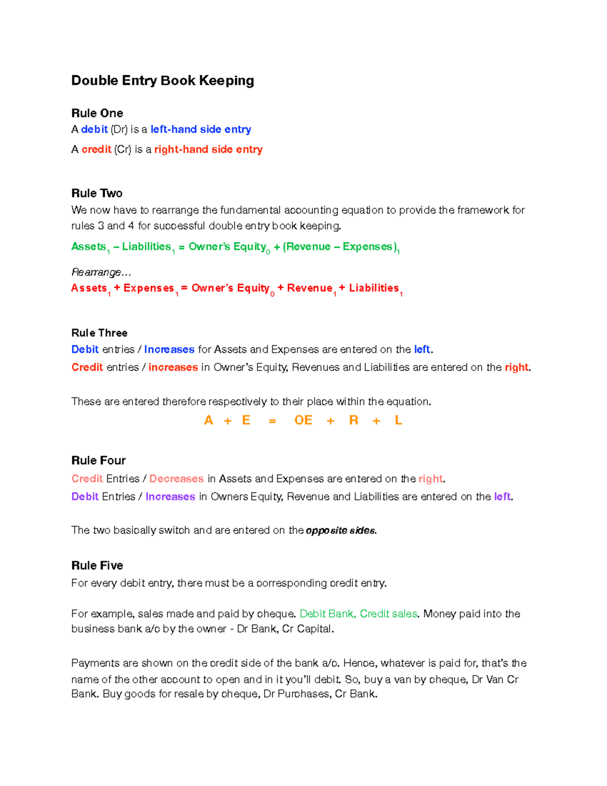 (3) Double Entry Book Keeping - Double Entry Book Keeping Rule One A ...