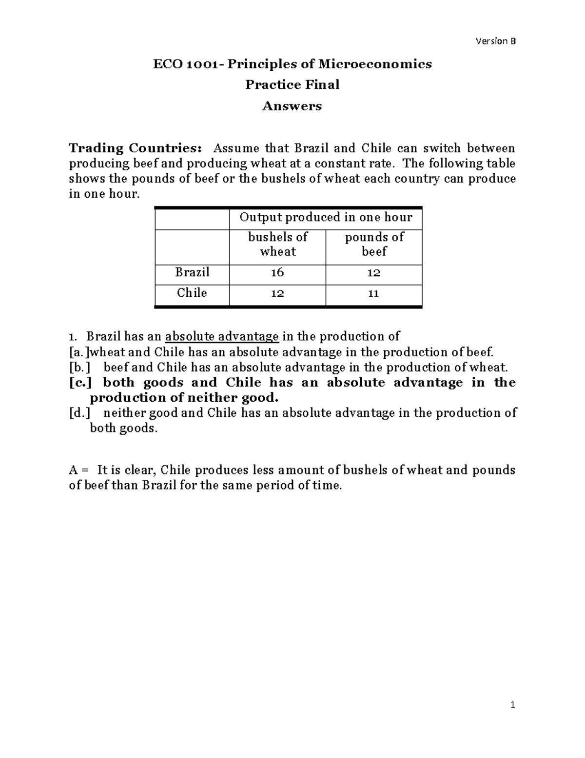 Final review with answers - ECO 1001- Principles of Microeconomics ...