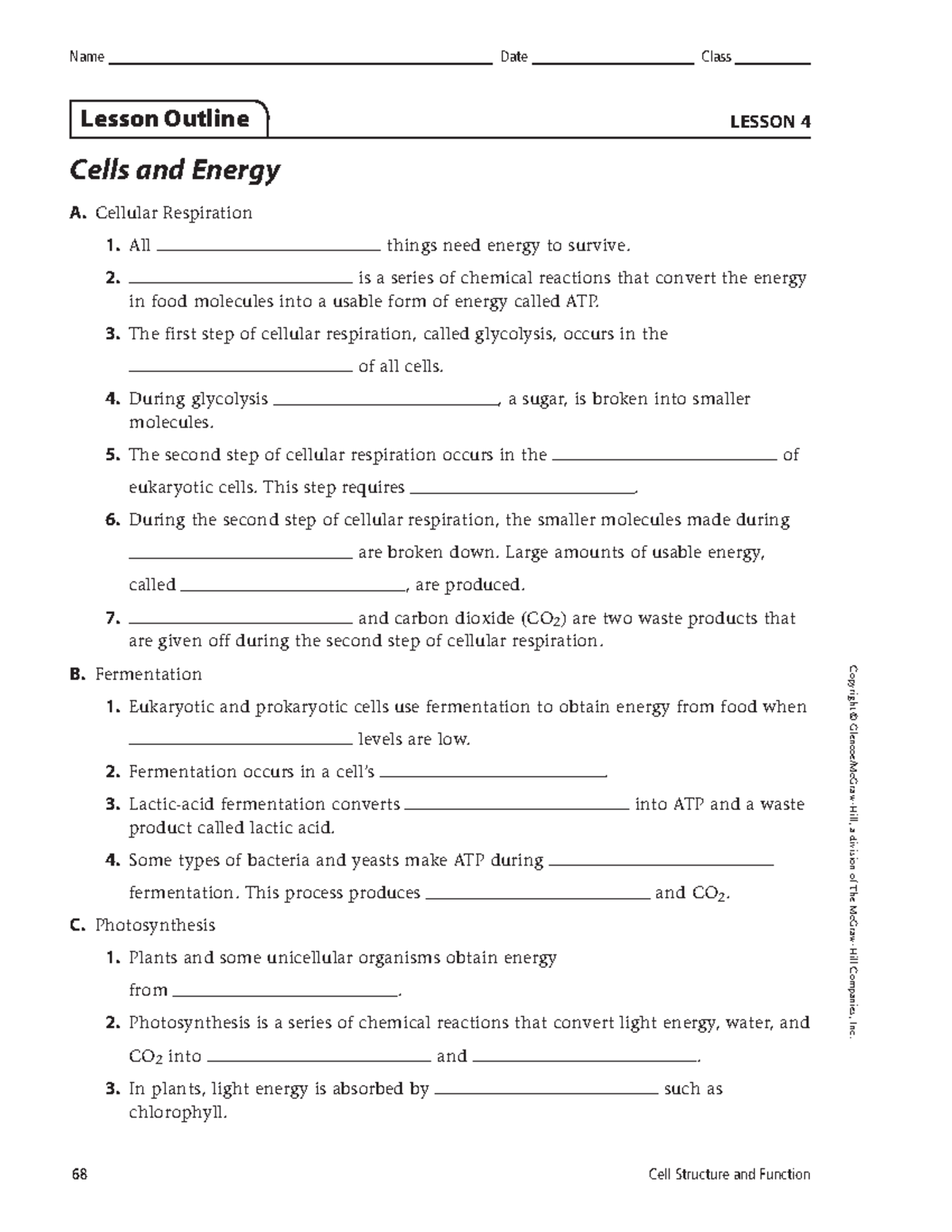 Lamar Maccutcheon - Cells and Energy Outline - 68 Cell Structure and ...