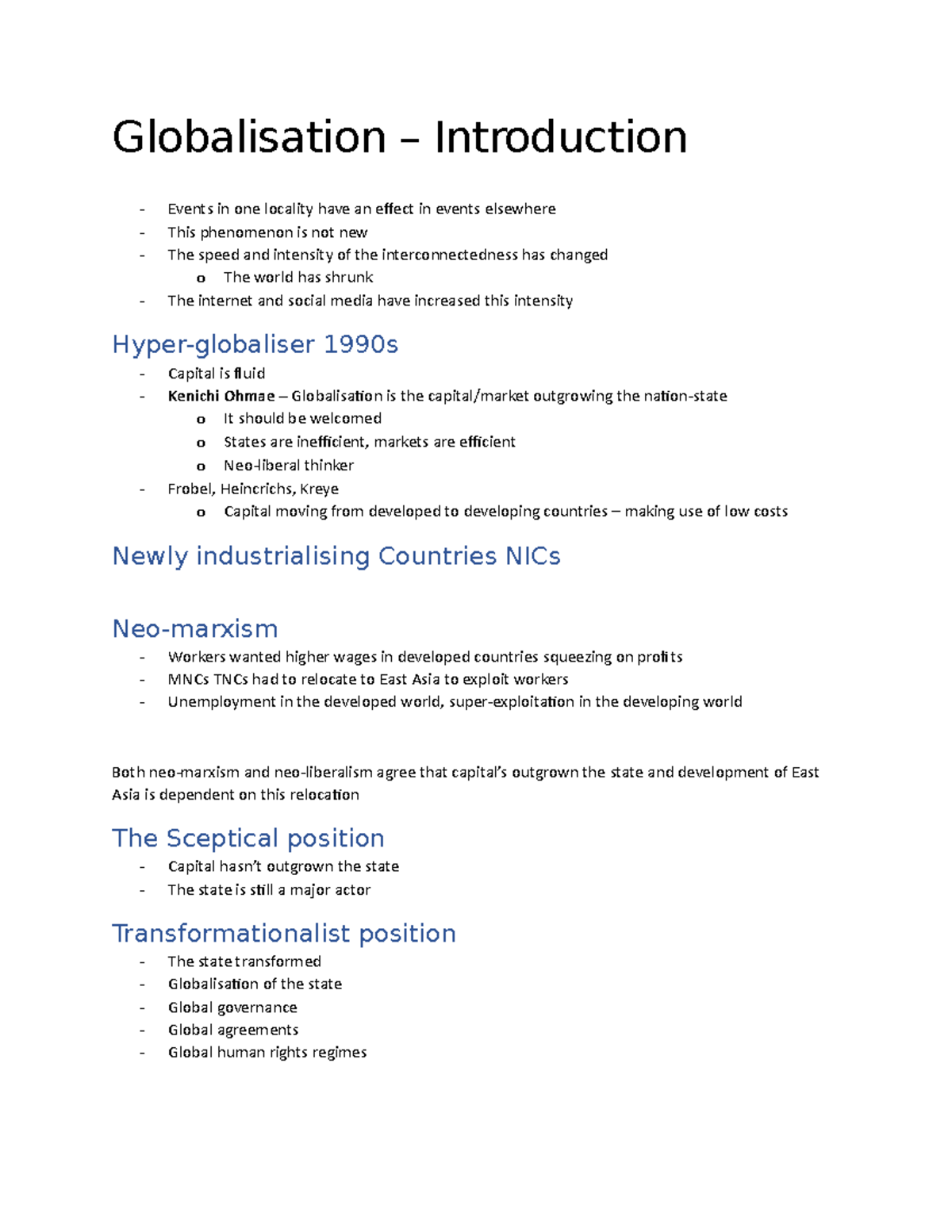 Week 1 Globalisation - Lecture notes - Globalisation Introduction ...