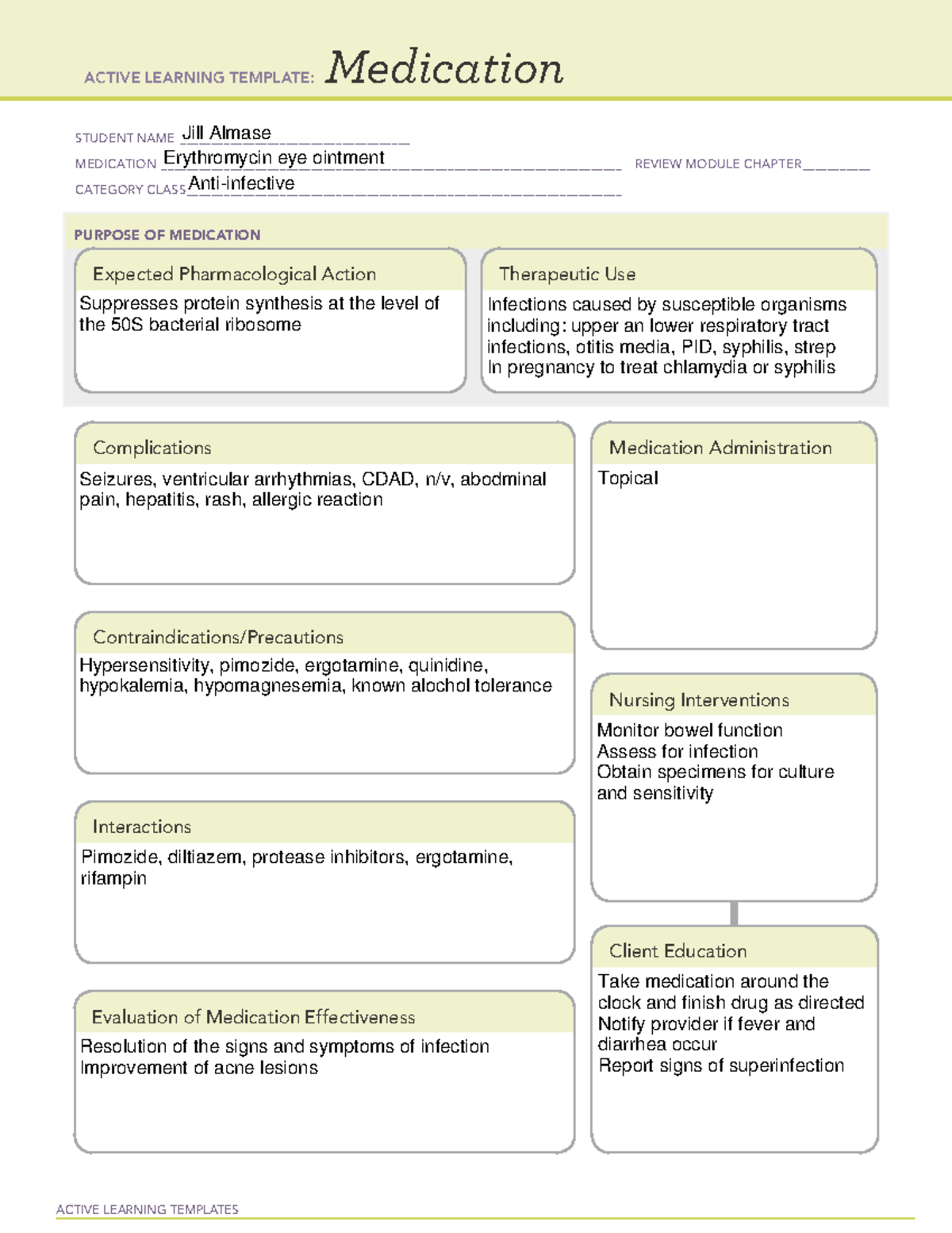 NR327 erthyromycin eye ALT - ACTIVE LEARNING TEMPLATES Medication ...