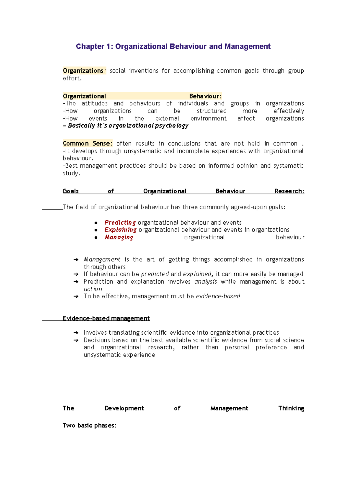 Lectures 222 - Notes - Chapter 1: Organizational Behaviour And ...