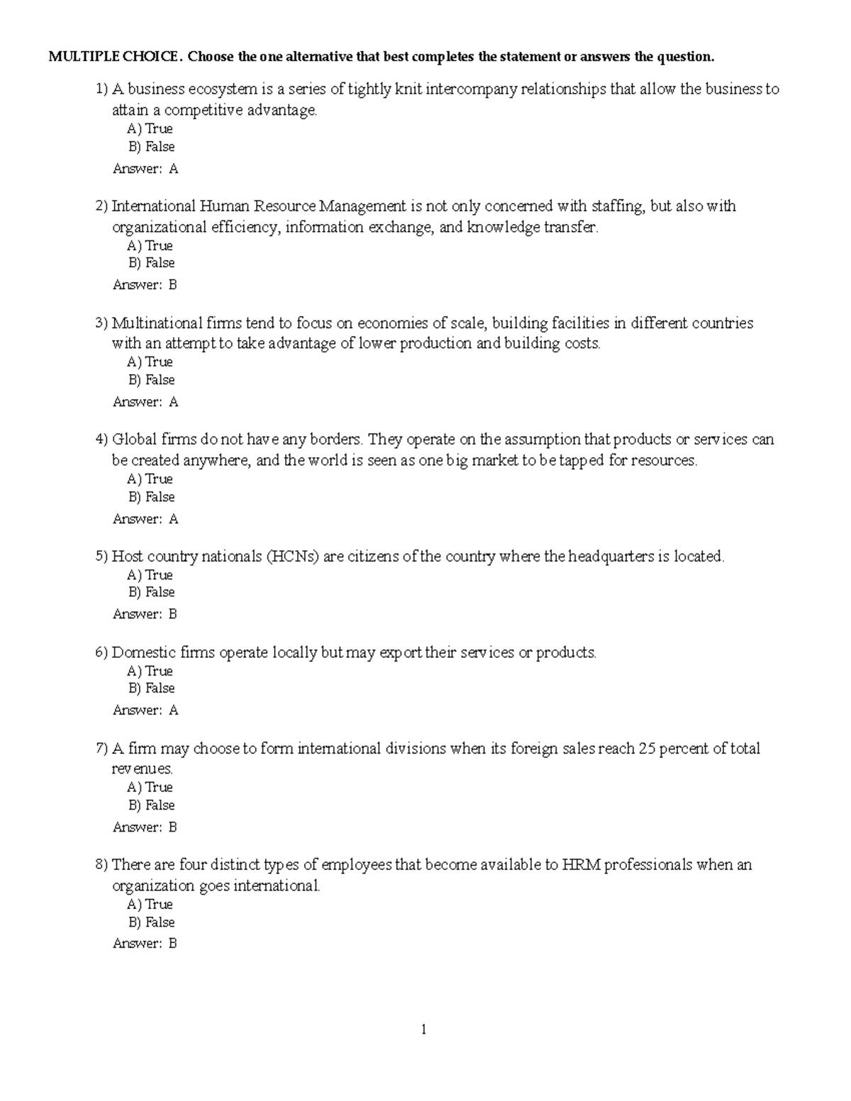 Exam 2019, questions and answers - MULTIPLE CHOICE. Choose the one ...