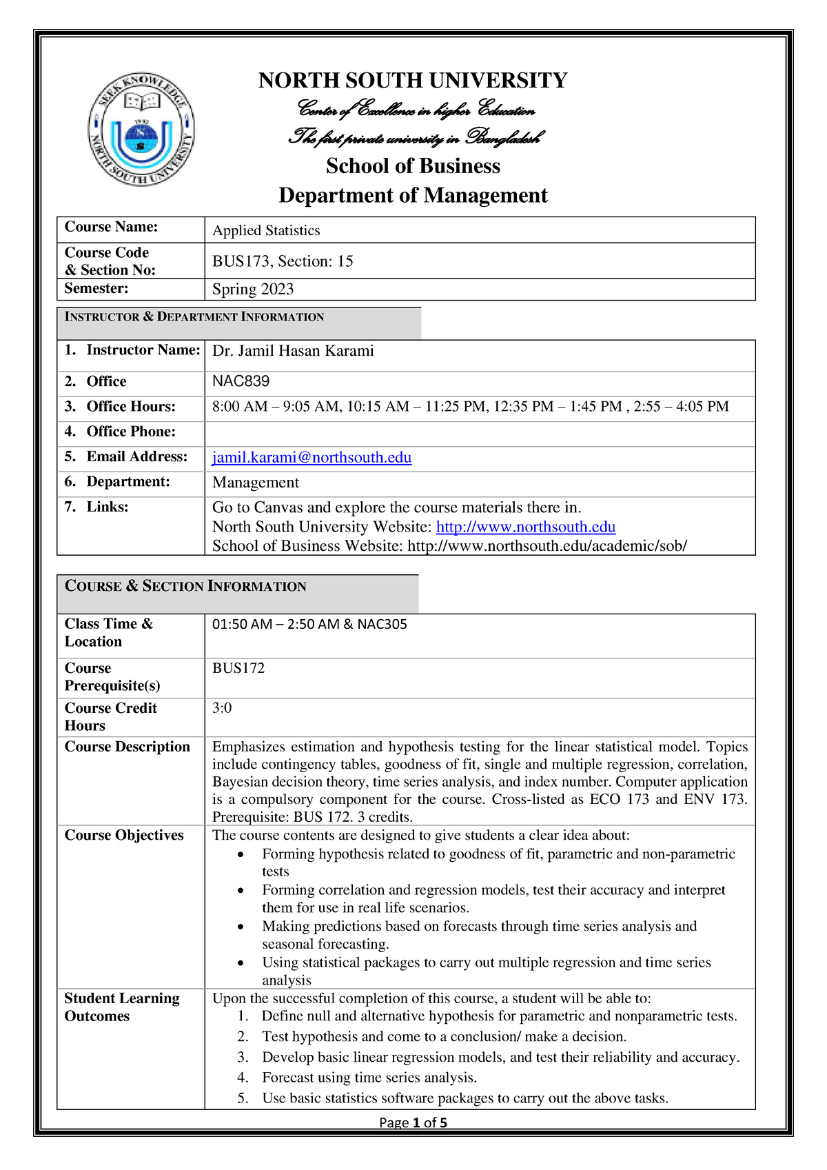 BUS173 - NORTH SOUTH UNIVERSITY Center of Excellence in higher ...