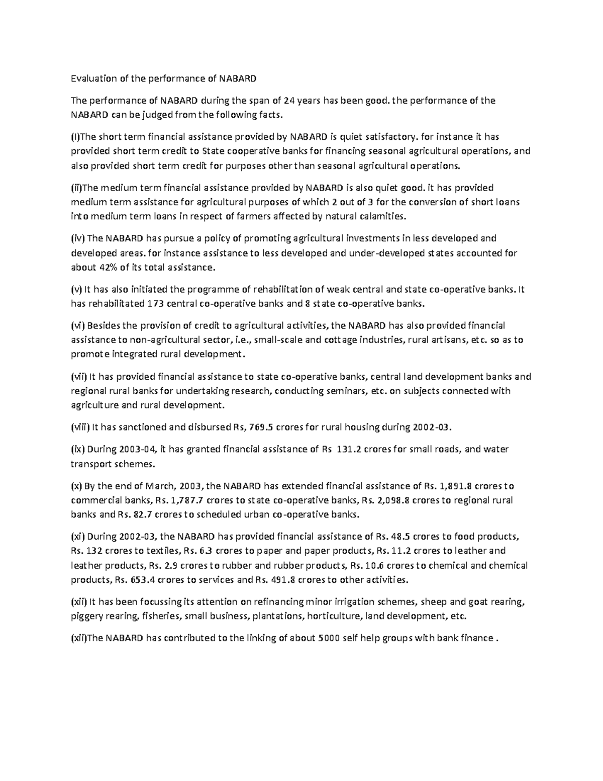Evaluation of the performance of Nabard - Evaluation of the performance ...