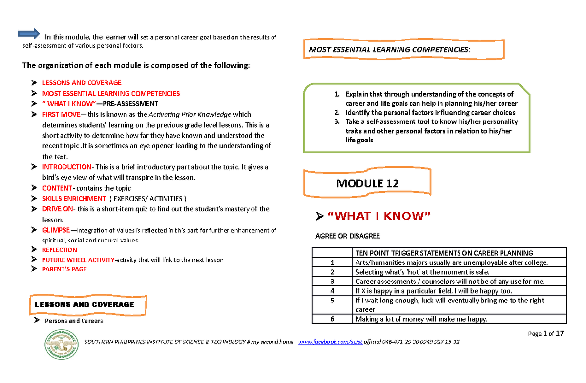 Module 12 - In this module, the learner will set a personal career goal ...