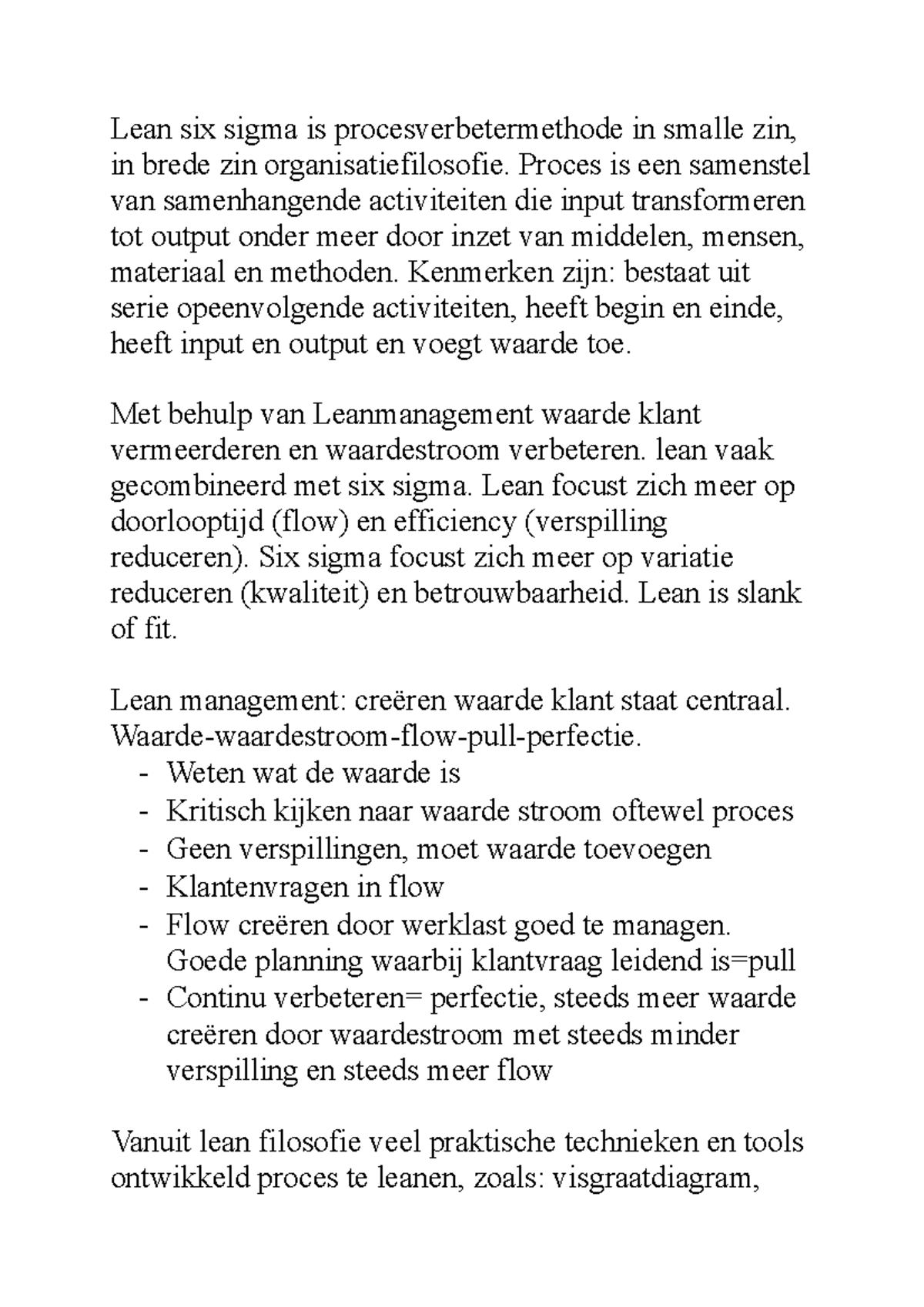 Skoledo Samenvatting Lean Six Sigma Is Procesverbetermethode In