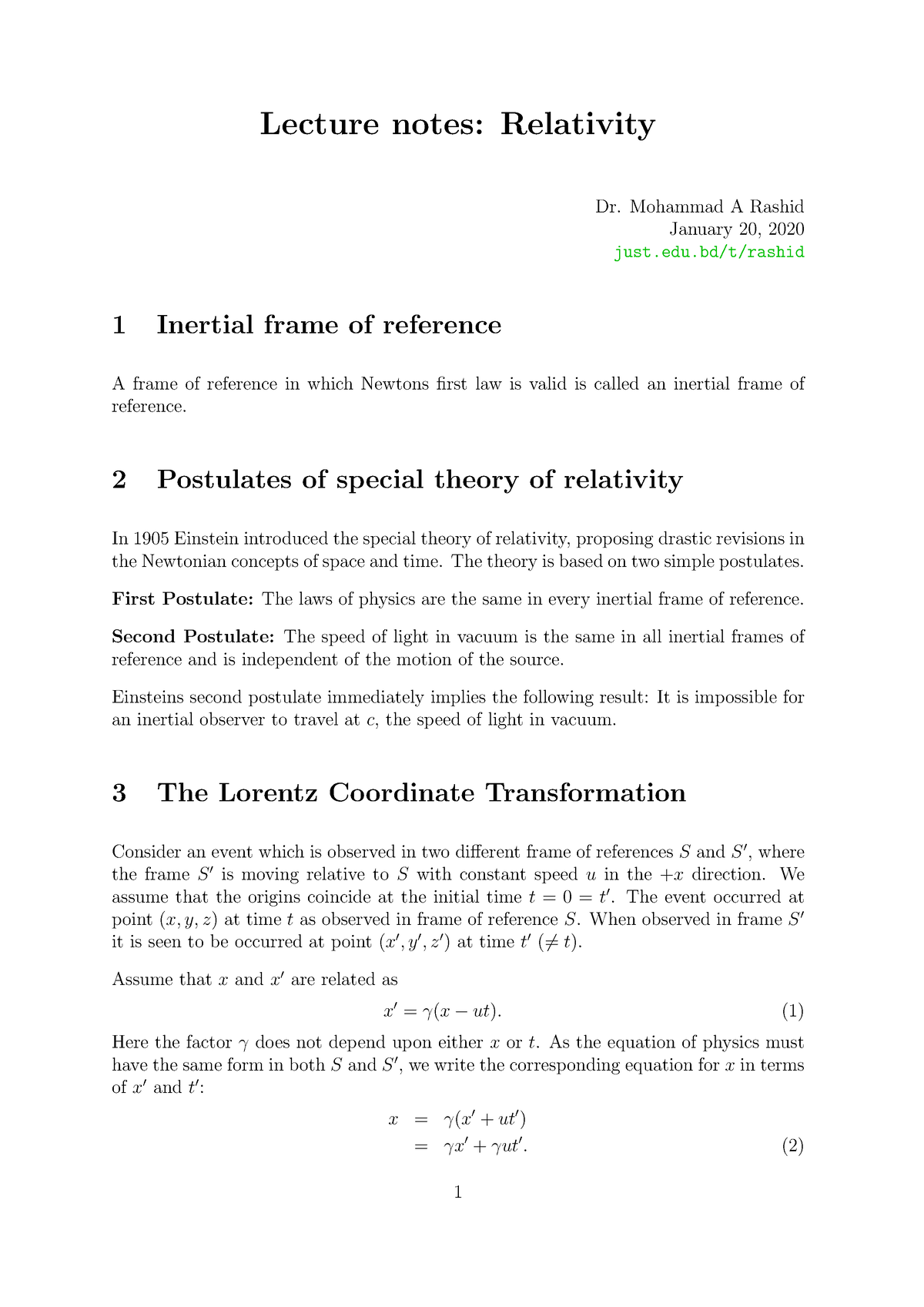 Special Theory Of Relativity - Lecture Notes: Relativity Dr. Mohammad A ...