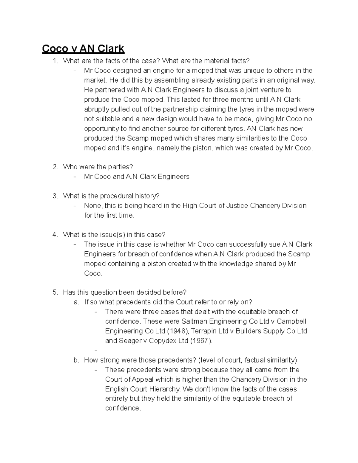 LAWS122-Coco v AN Clark - Coco v AN Clark 1. What are the facts of the ...
