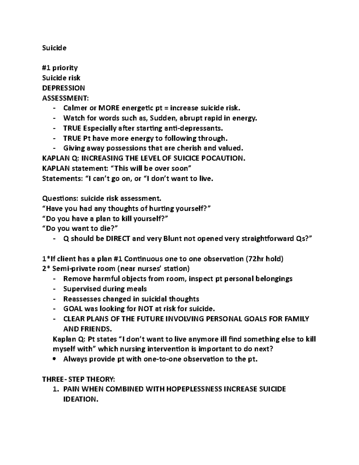 Suicide notes ch - Suicide #1 priority Suicide risk DEPRESSION ...