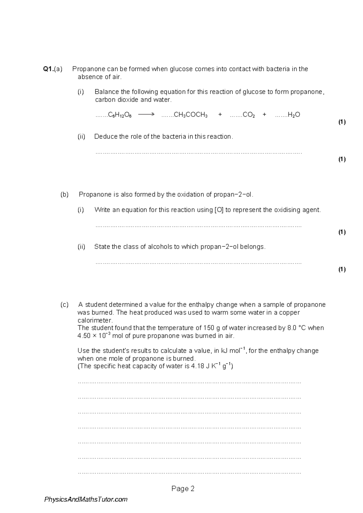 Bond Enthalpies 1 QP - Page 2 Q1.(a) Propanone can be formed when ...