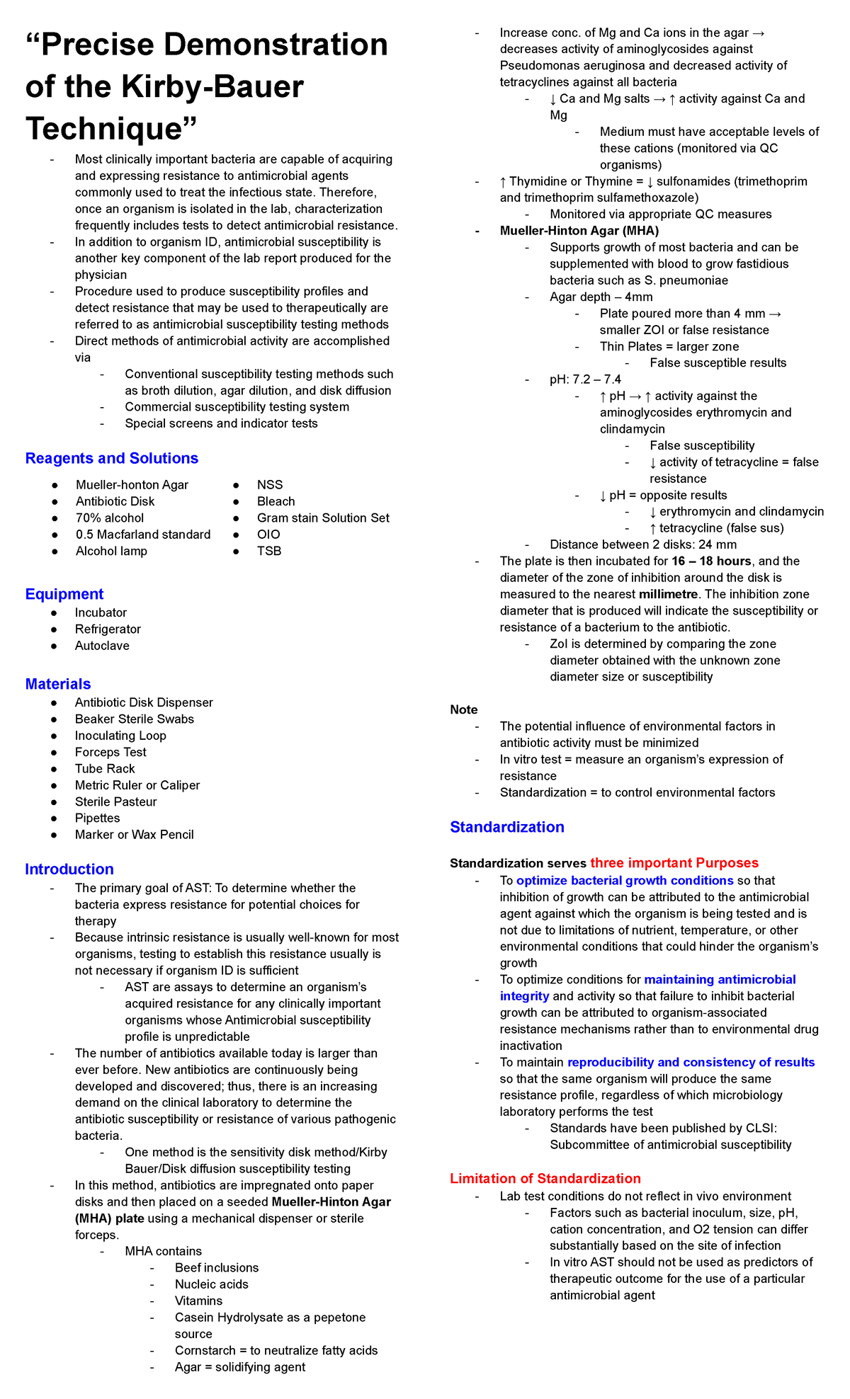 Bacte Lab Week 10 “Precise Demonstration of the KirbyBauer Technique” Most clinically