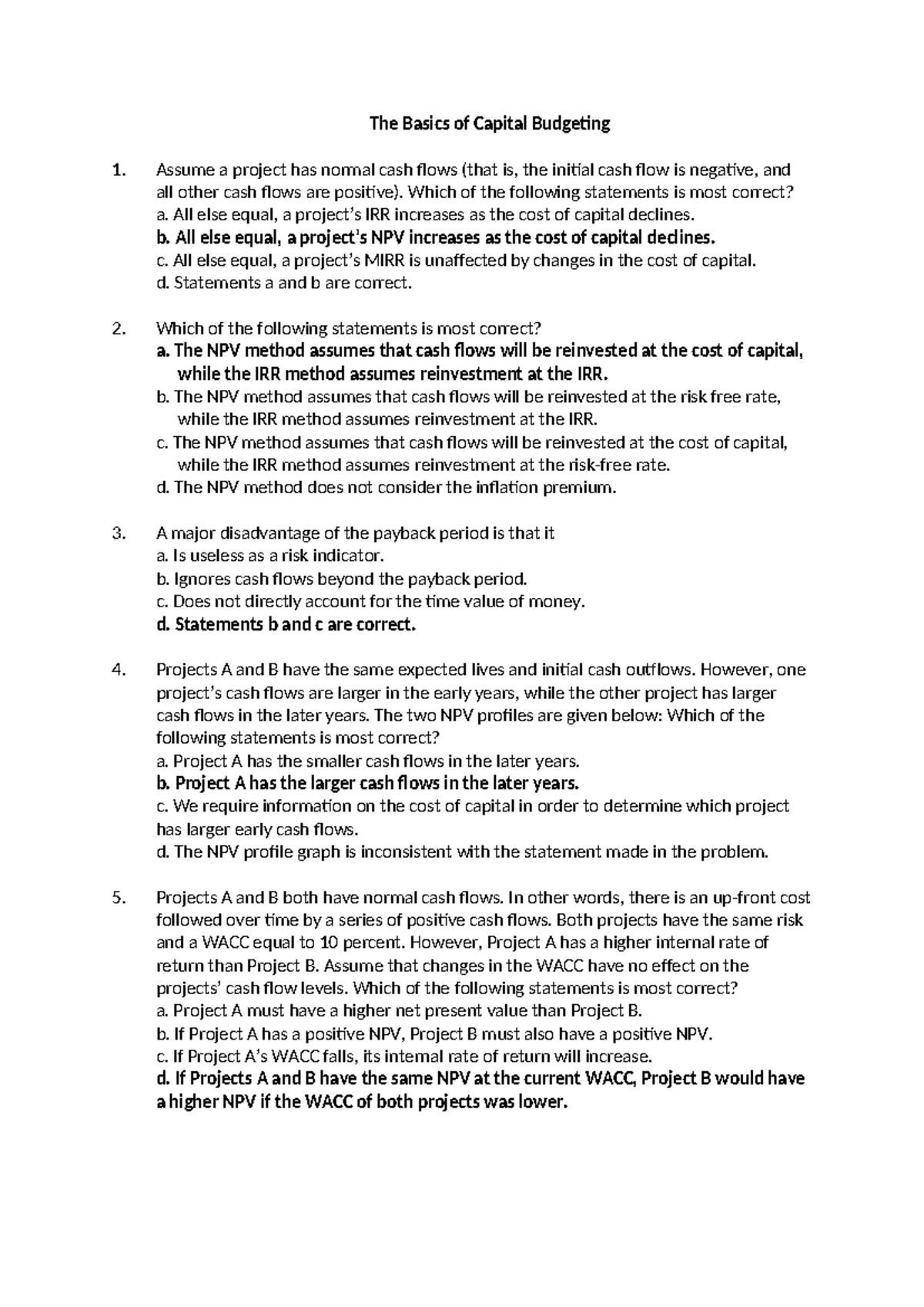 WITH Answers Finmgt Review Materials - The Basics of Capital Budgeting ...
