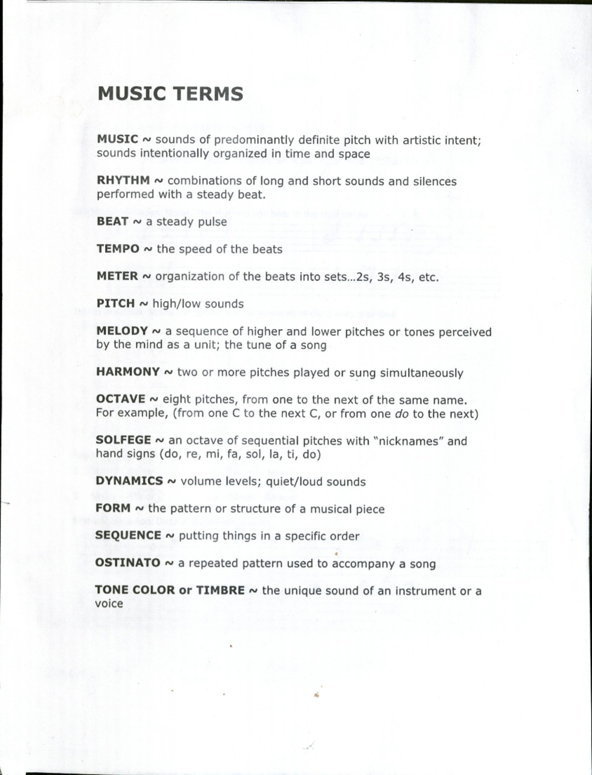 Music terms MUSIC TERMS MUSIC sounds of predominantly definite