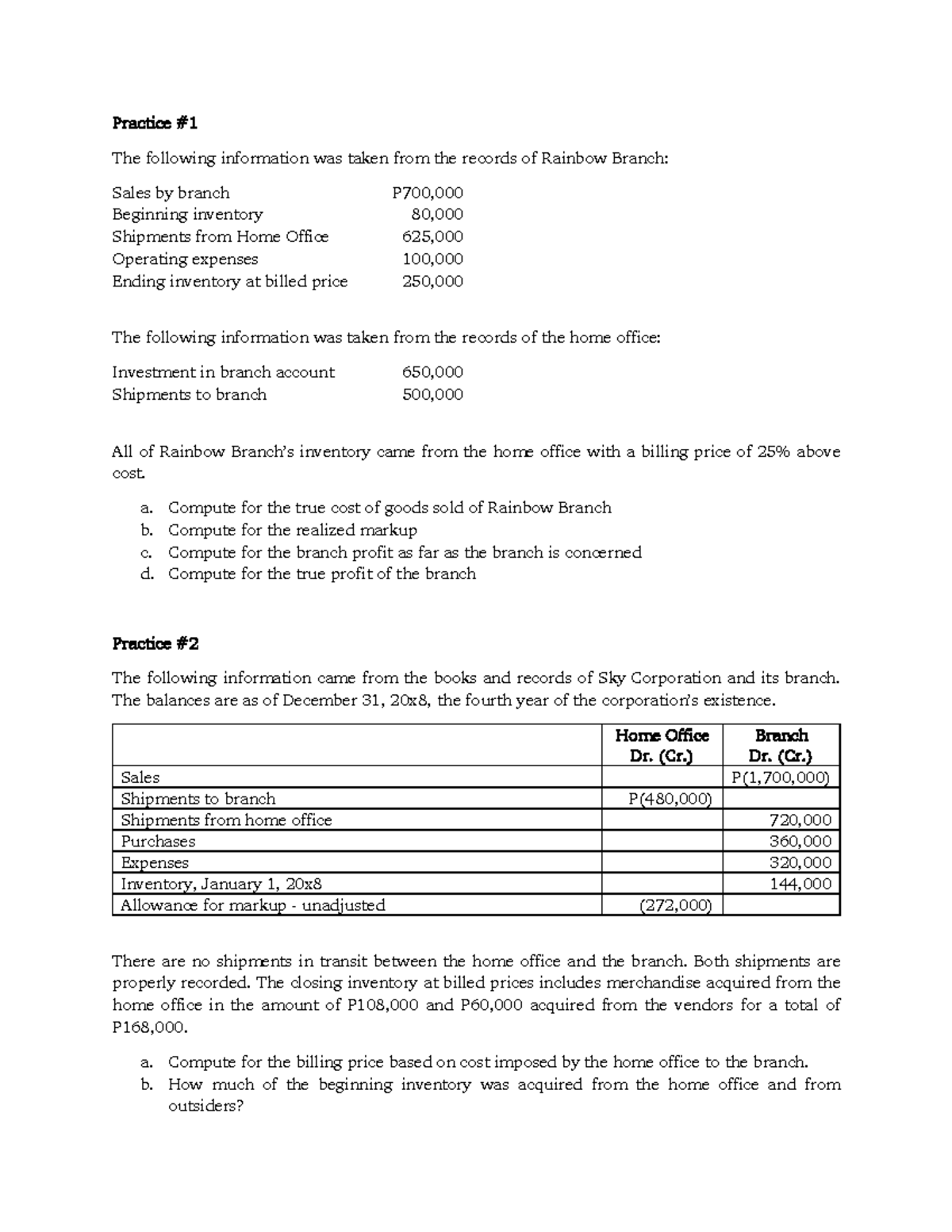 Special-Procedures - sample problems - Practice # The following ...