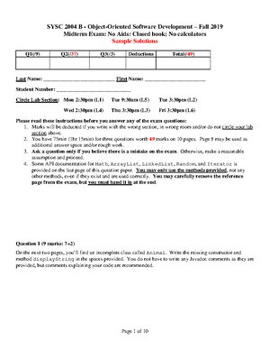 SYSC2004 Midterm D 1 - SYSC2004 Midterm Winter 2023 Section D This is a ...