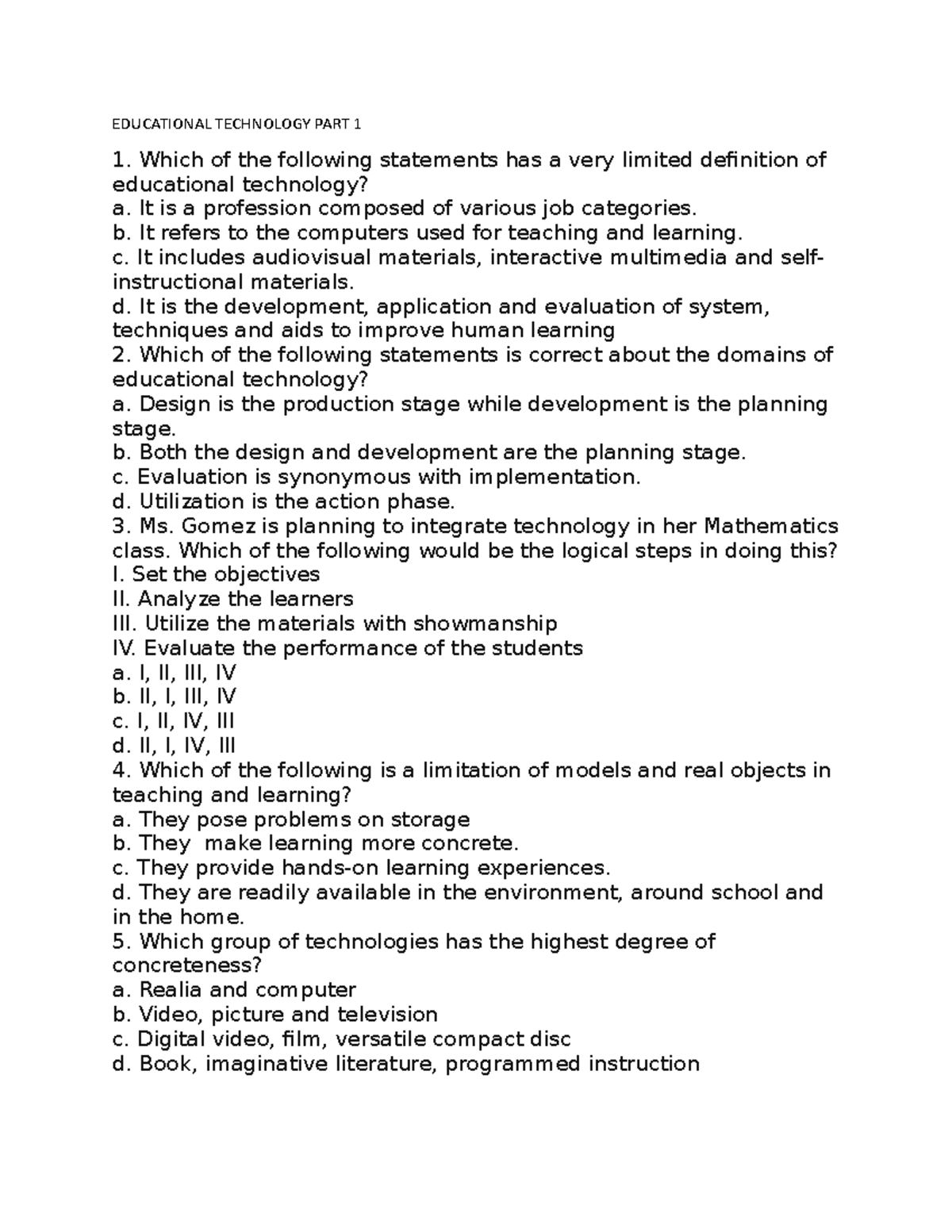 Educational Technology PART 1,2 - EDUCATIONAL TECHNOLOGY PART 1 Which ...