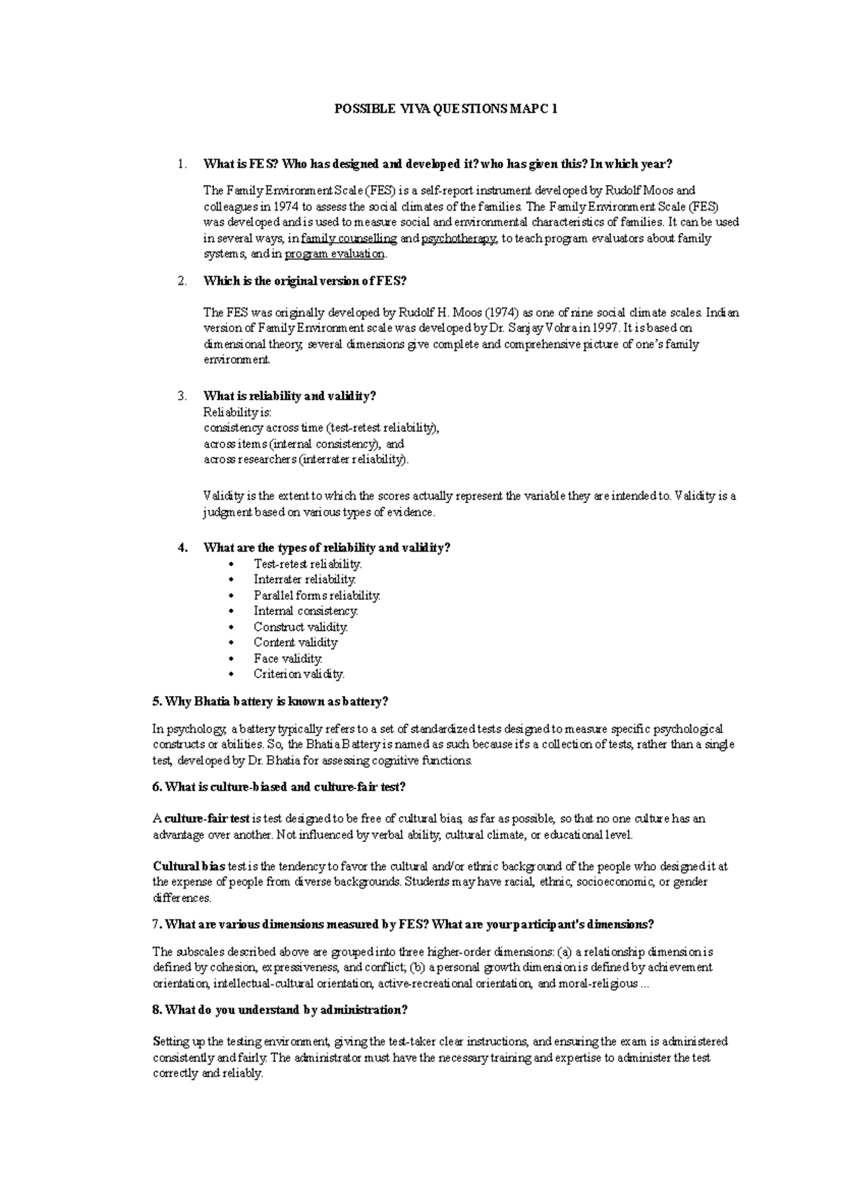 VIVA Questions POSSIBLE VIVA QUESTIONS MAPC 1 What is FES? Who has