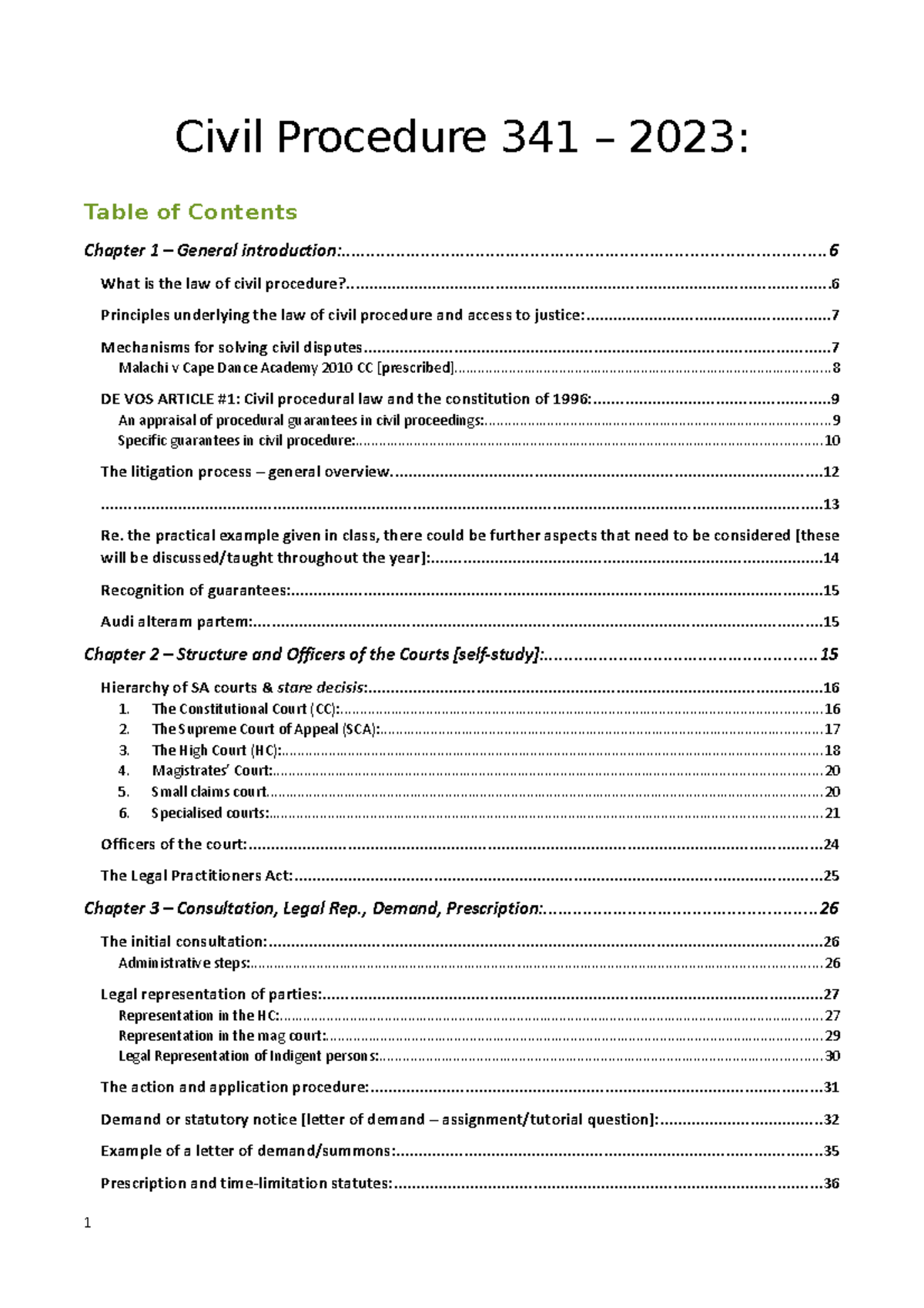 Civil Procedure Year Notes - Civil Procedure 341 – 2023: Chapter 1 ...