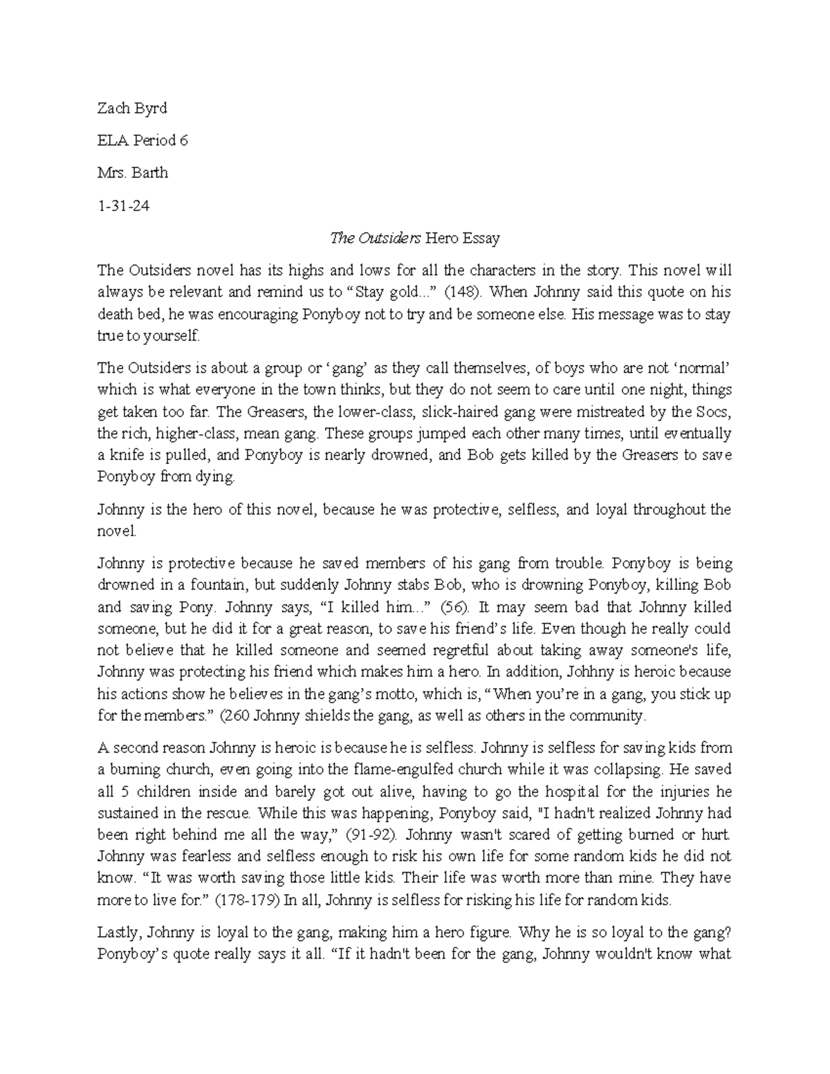 outsiders hero essay