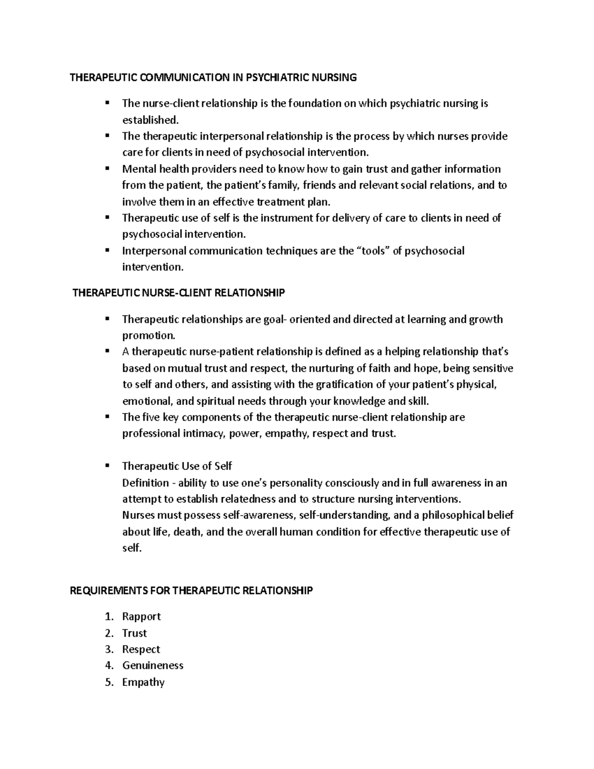 Lecture 2 NCM117A '22 - Bdhshs - THERAPEUTIC COMMUNICATION IN ...