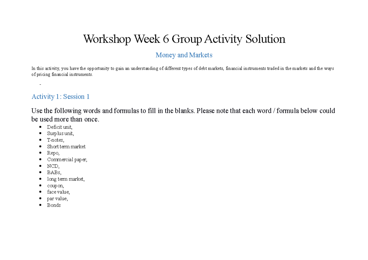 Workshop Week 6 Group Activities sol - Workshop Week 6 Group Activity ...