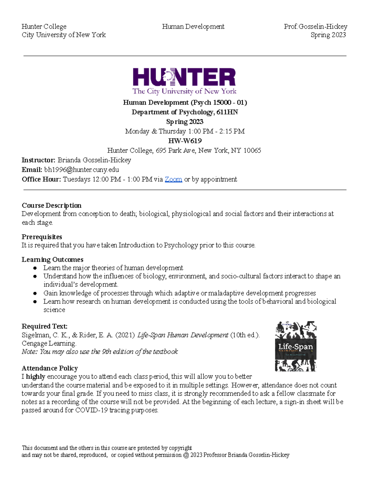 Psych 1500 Human Development Spring 2023 syllabus - City University of ...